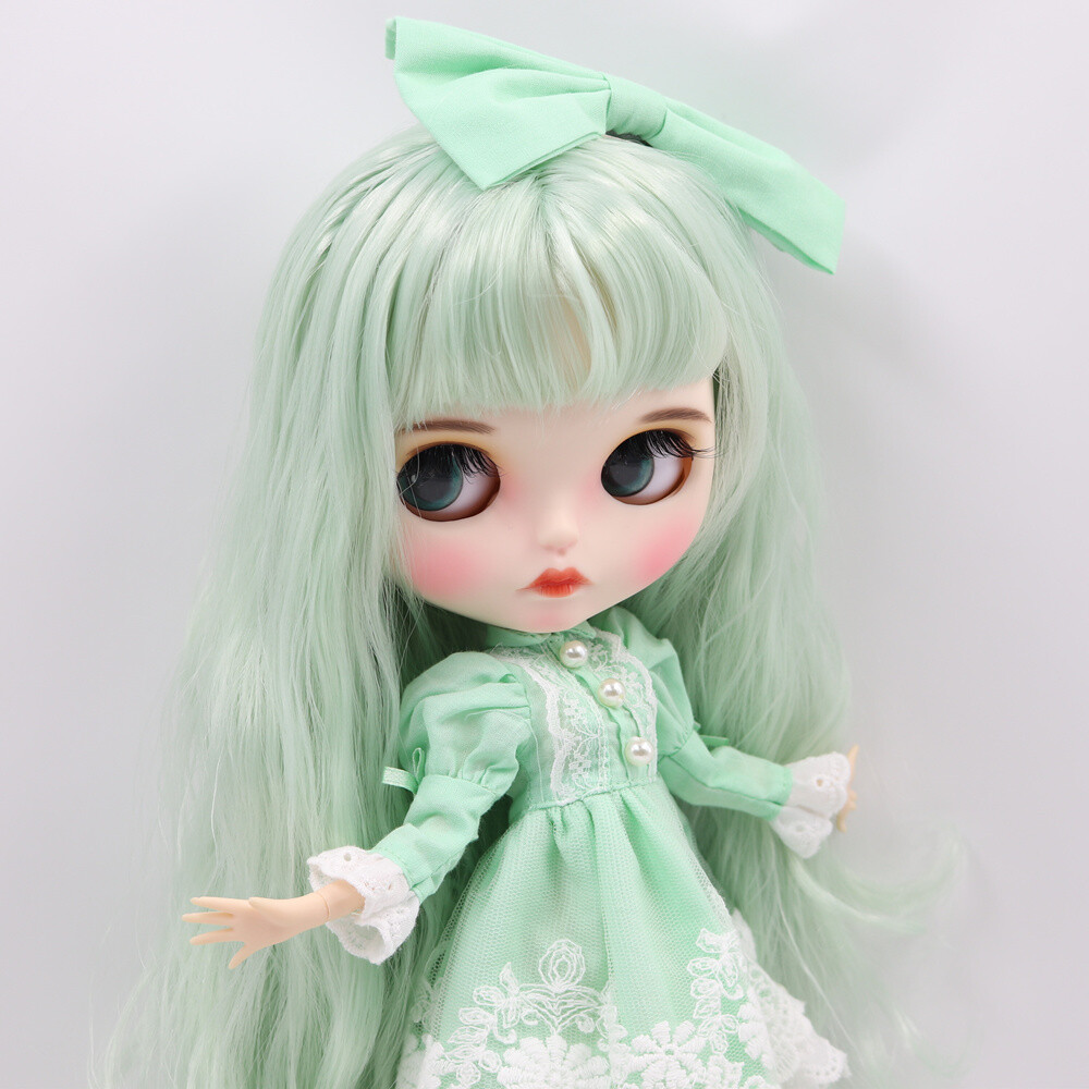 12″ Blythe factory Doll Mint Green hair Carved lip customized Matte face 1/6 bjd
