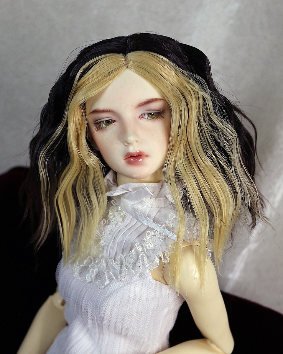 1/4 1/3 7-8″ BJD doll wig MSD Sd Short Dark Black Brown Blond Streaks hair 200