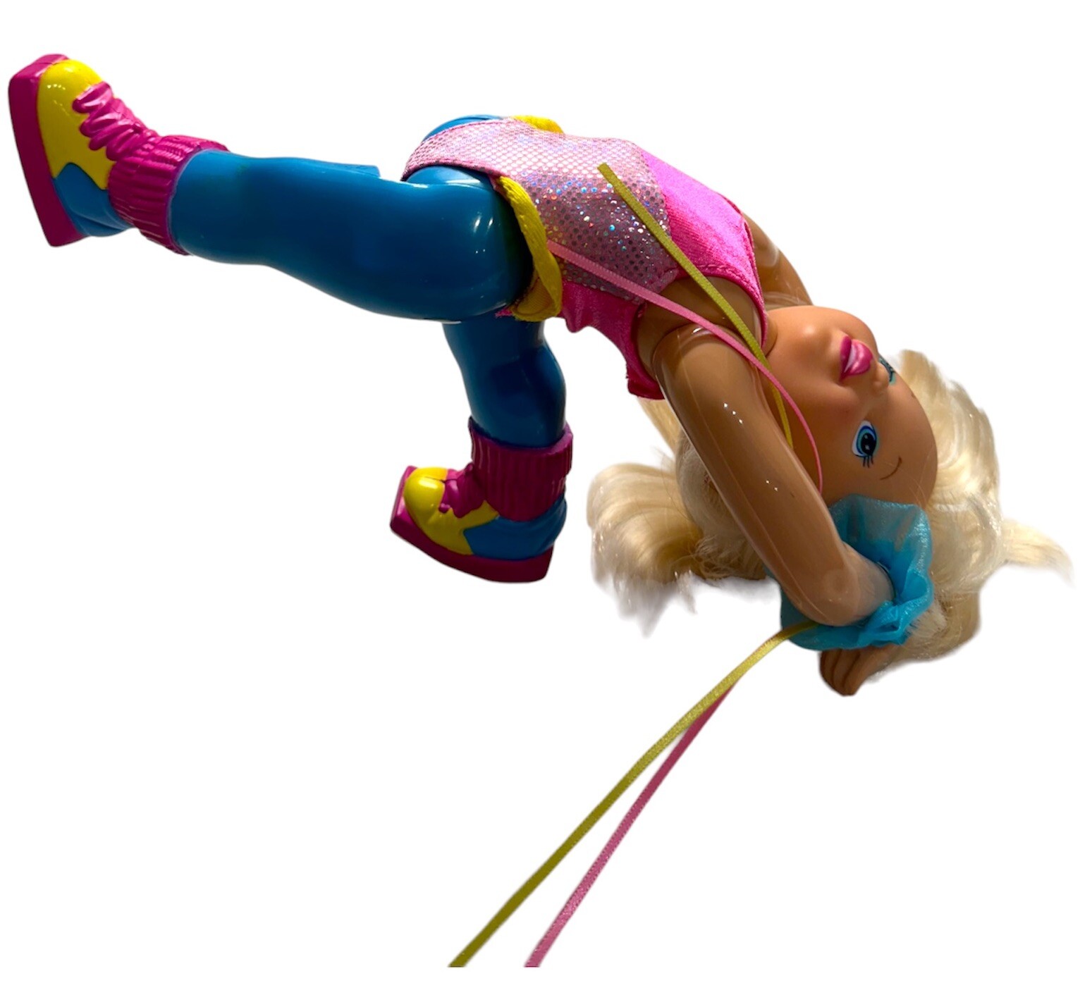 Vintage 1998 Poseable Gymnastic Doll Toy Biz Blue Eyes Blonde Girl Gymnast Pink