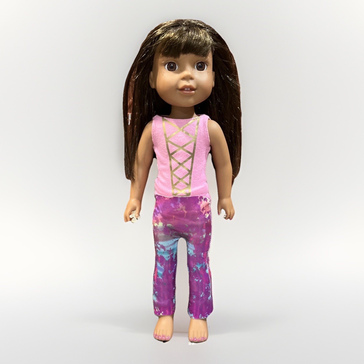 American Girl Doll “Ashlyn” Pink Outfit Freckles Baby Doll Brown Hair 14”