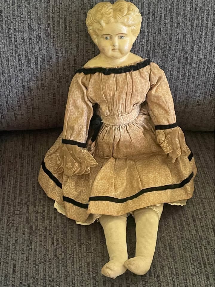 Antique German Doll 19th Century Muller & Strassburger Maker? Paper Mache 17″