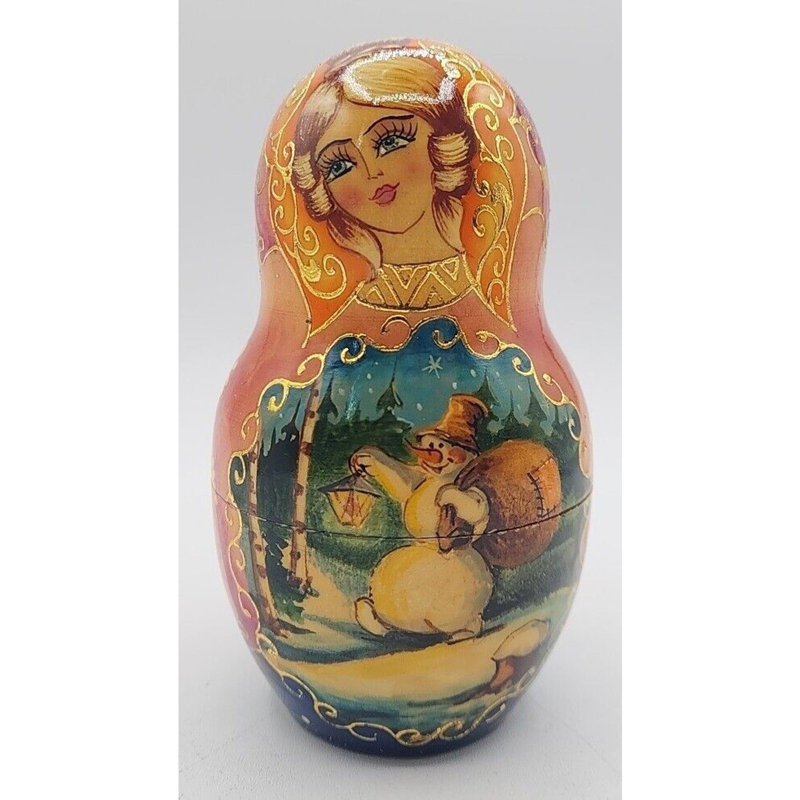 Russian Christmas Matryoshka Nesting Doll 8” Hand Painted 7 Piece Rare U254