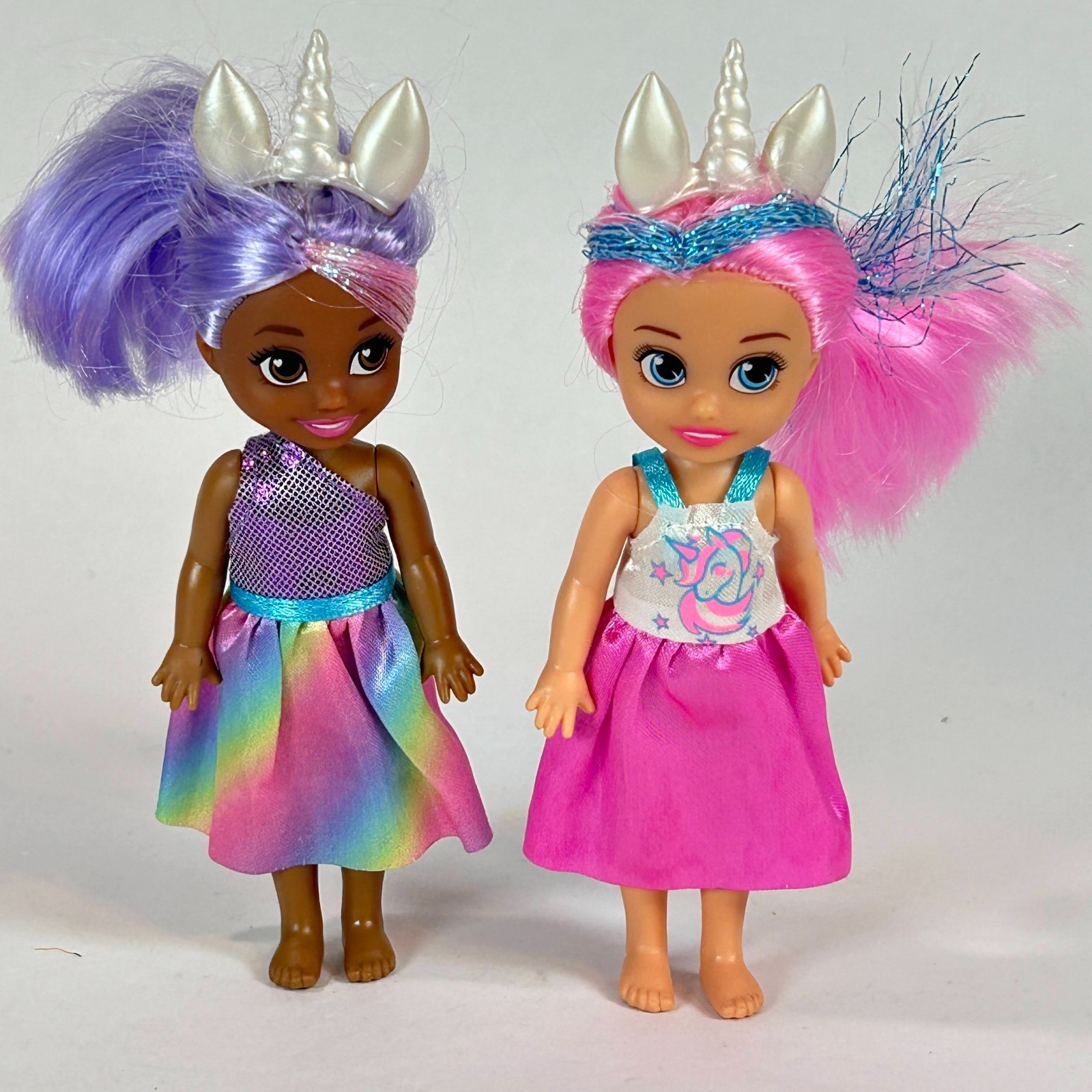 Lot of 2 Zuru Sparkle Girlz Unicorn Princess Mini Dolls Pink Purple Hair 4.5″