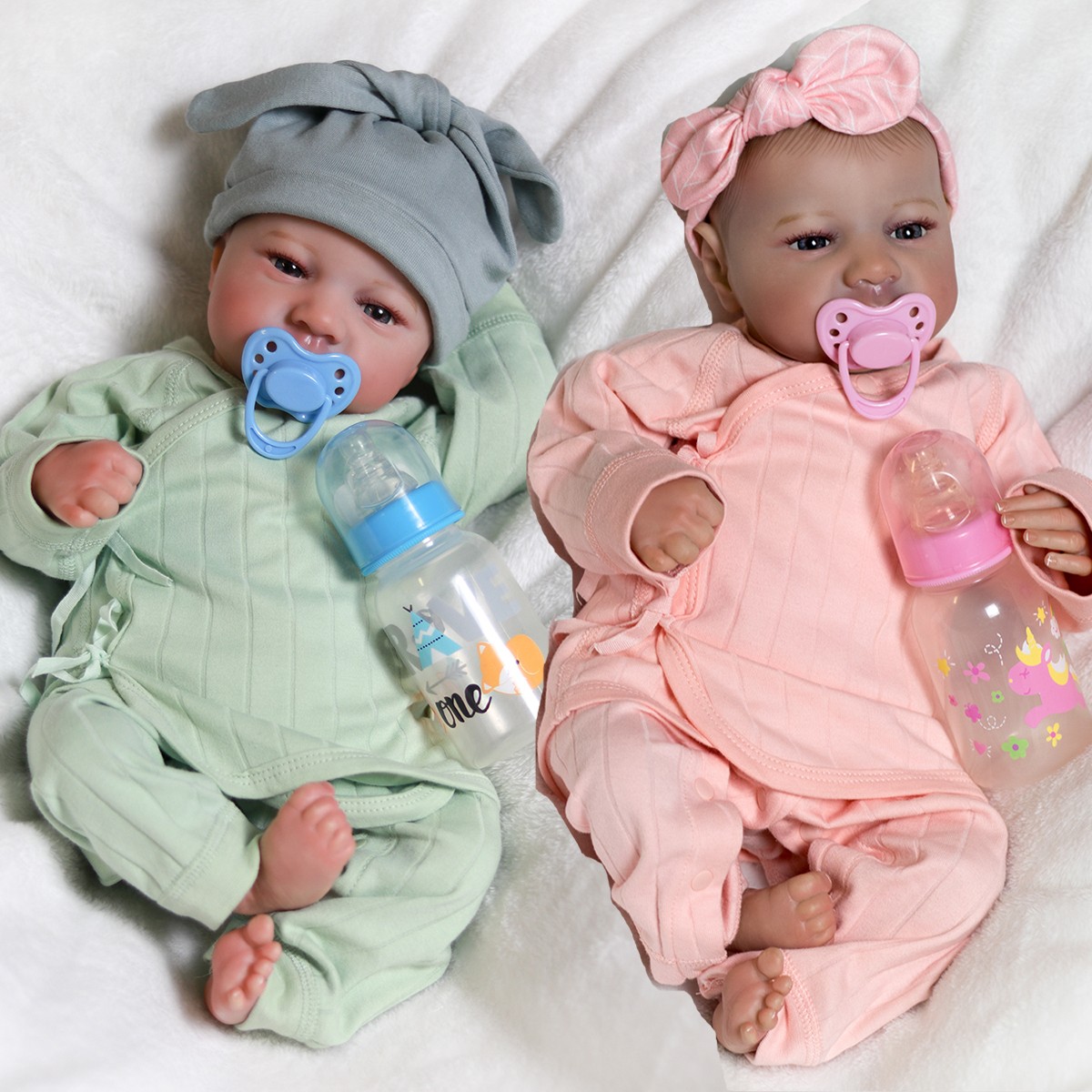 Twins Real Life Reborn Baby Dolls Full Body Silicone Vinyl Newborn Boy&Girl Doll