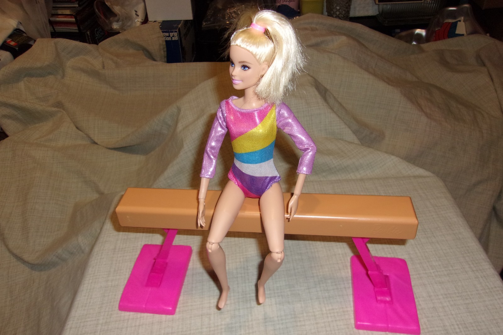 Barbie Gymnastics Balance Beam Playset Fashion Doll Toy Blonde Girl Suit Sports