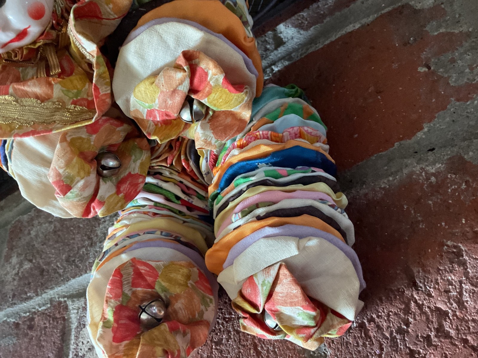 Vintage Yo-Yo Clown Pixie Elf Doll Peach Circles Fabric Plastic Face Flaw