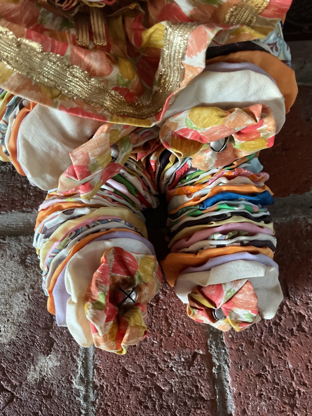 Vintage Yo-Yo Clown Pixie Elf Doll Peach Circles Fabric Plastic Face Flaw