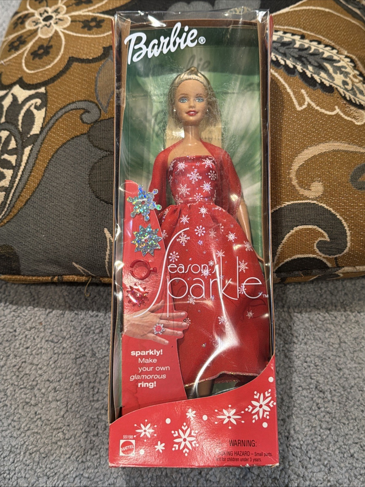 Vintage ’01 Mattel SEASONS SPARKLE BARBIE Christmas Holiday Doll w/Ring #55198