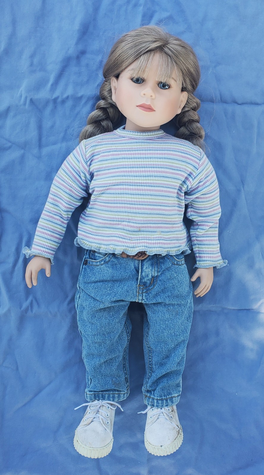 MY TWINN Doll, Vintage 23″ Posable Doll with Blonde Braided Hair &Stripped Shirt