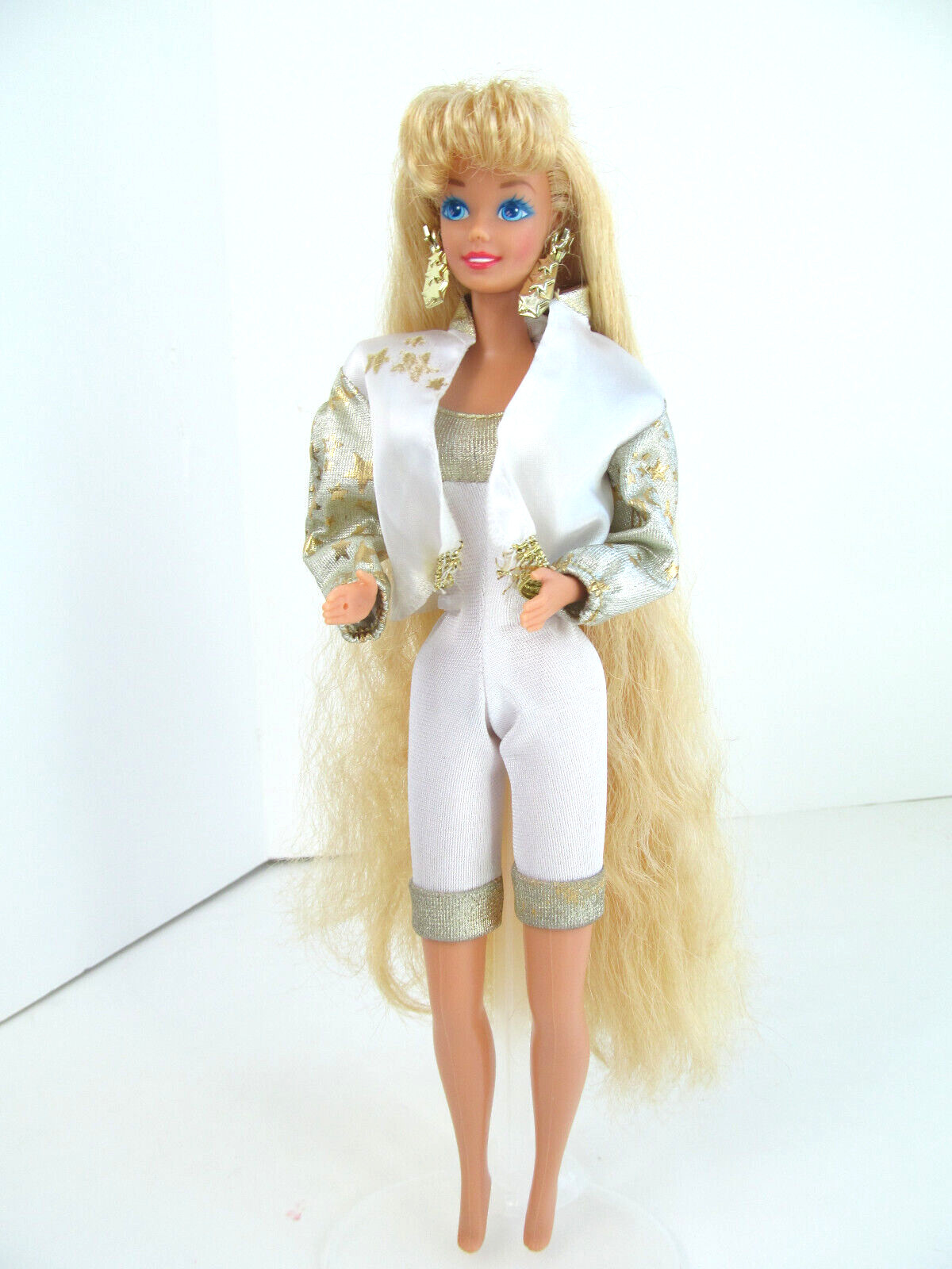 Vintage Hollywood Hair Barbie Doll Very Long Blonde Hair Earrings Clothes X5