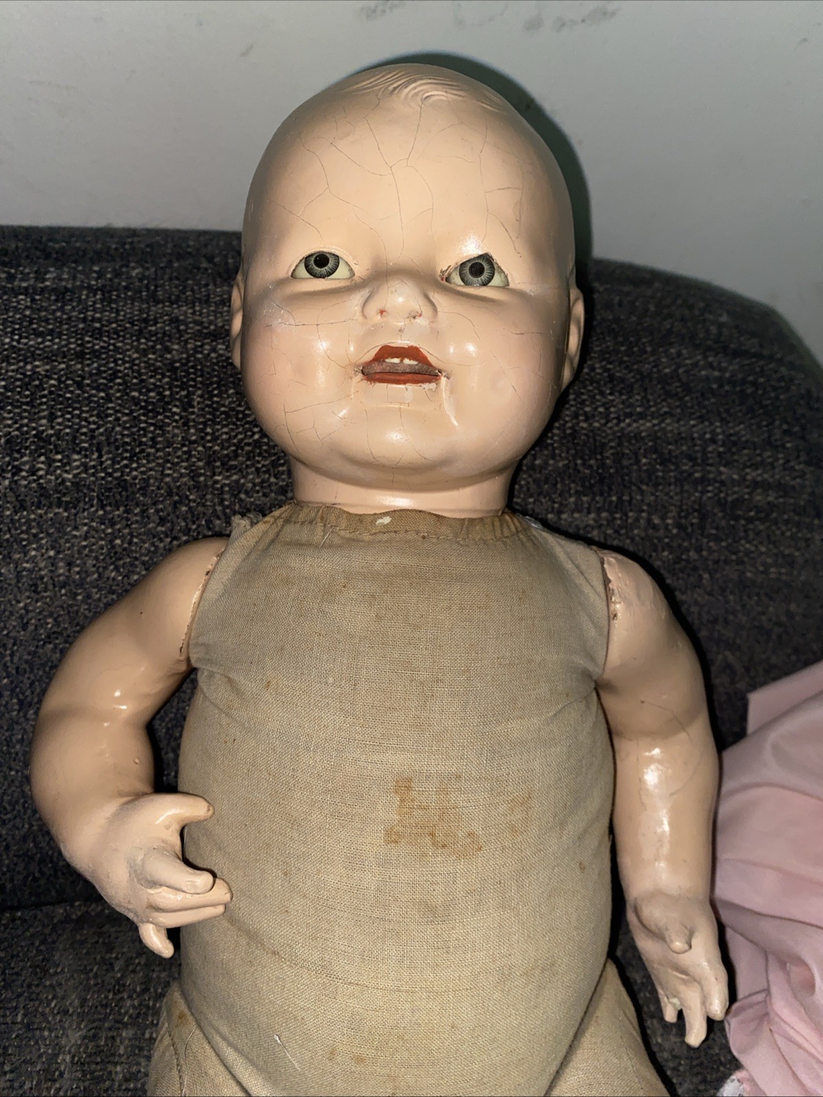 Antique 1920’s Horsman Composition “Baby Dimples” Doll 19″ HM Clothes See Pics