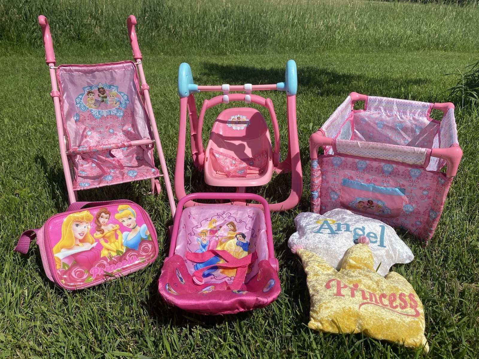 Vintage Y2K DISNEY PRINCESS DOLL Play set Car Seat Swing Playpen Stroller HTF