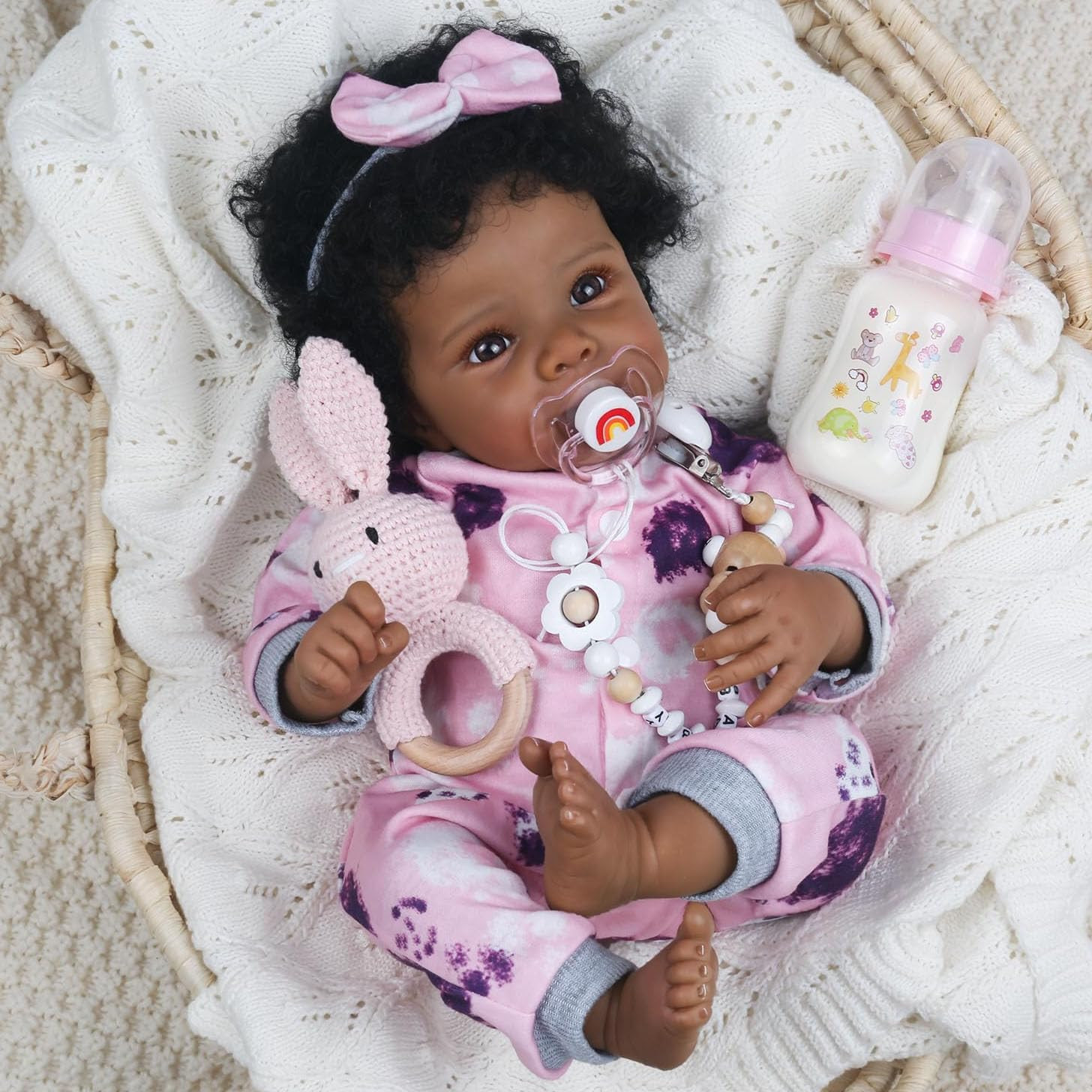 Realistic Reborn Baby Doll Black Girl – 18 Inch African American Newborn Baby wi