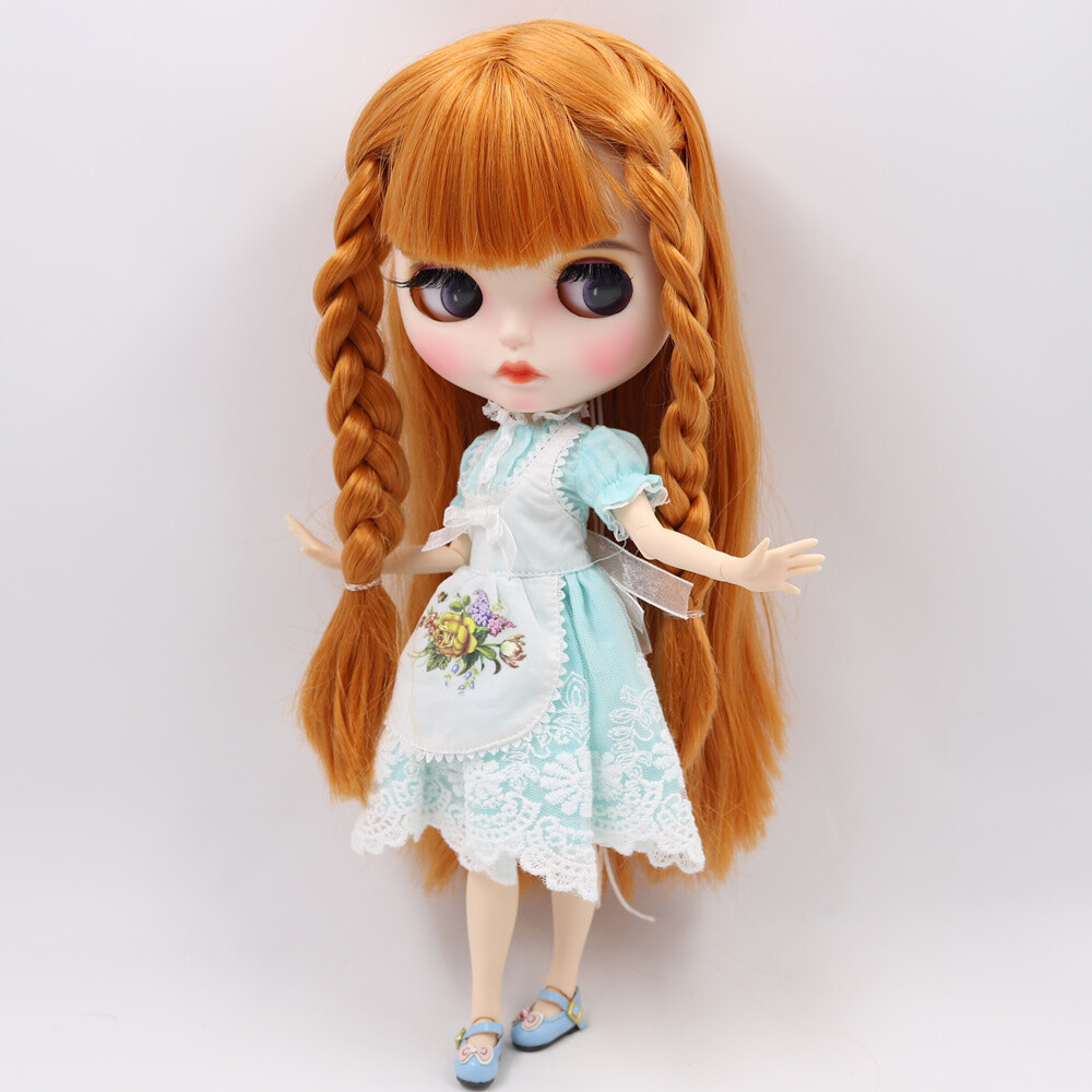 12″ Blythe doll Nude Joint Body Orange Brown hair color Carved lips Matte face