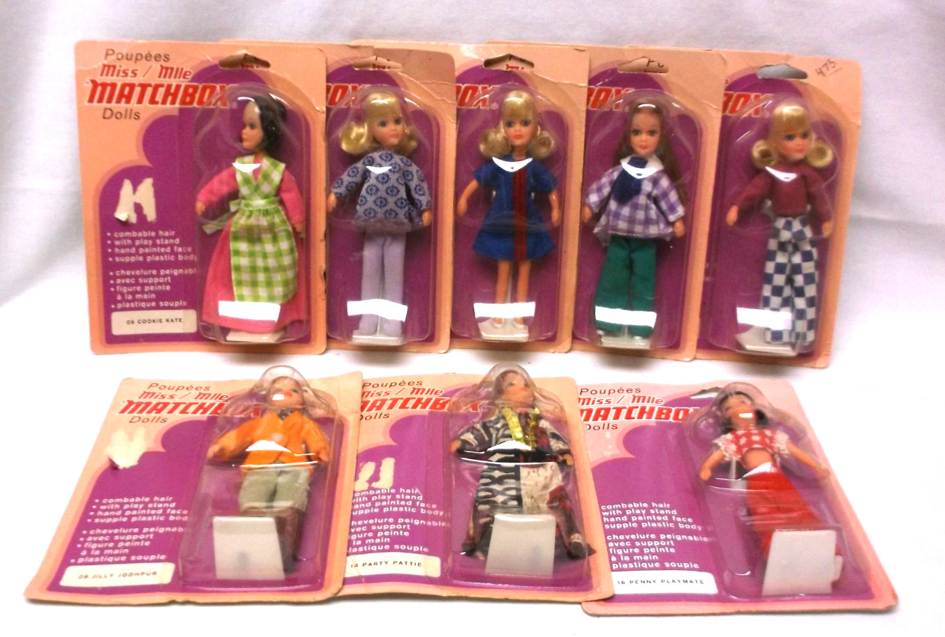 1973 Matchbox Poupee Miss/Mlle Dolls Group of 8