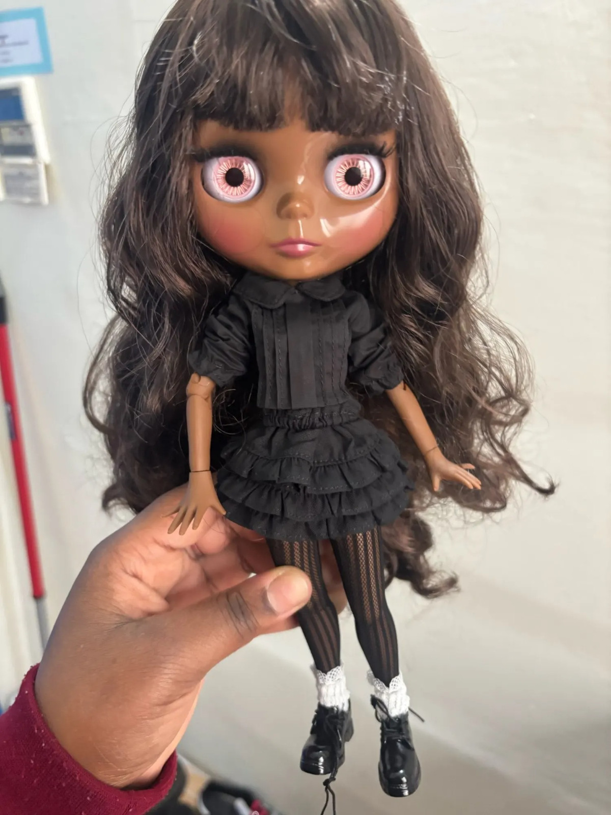 Blythe Doll Super Black Darkest Skin Glossy Face Brown Wig 12” Joint Body OOAK