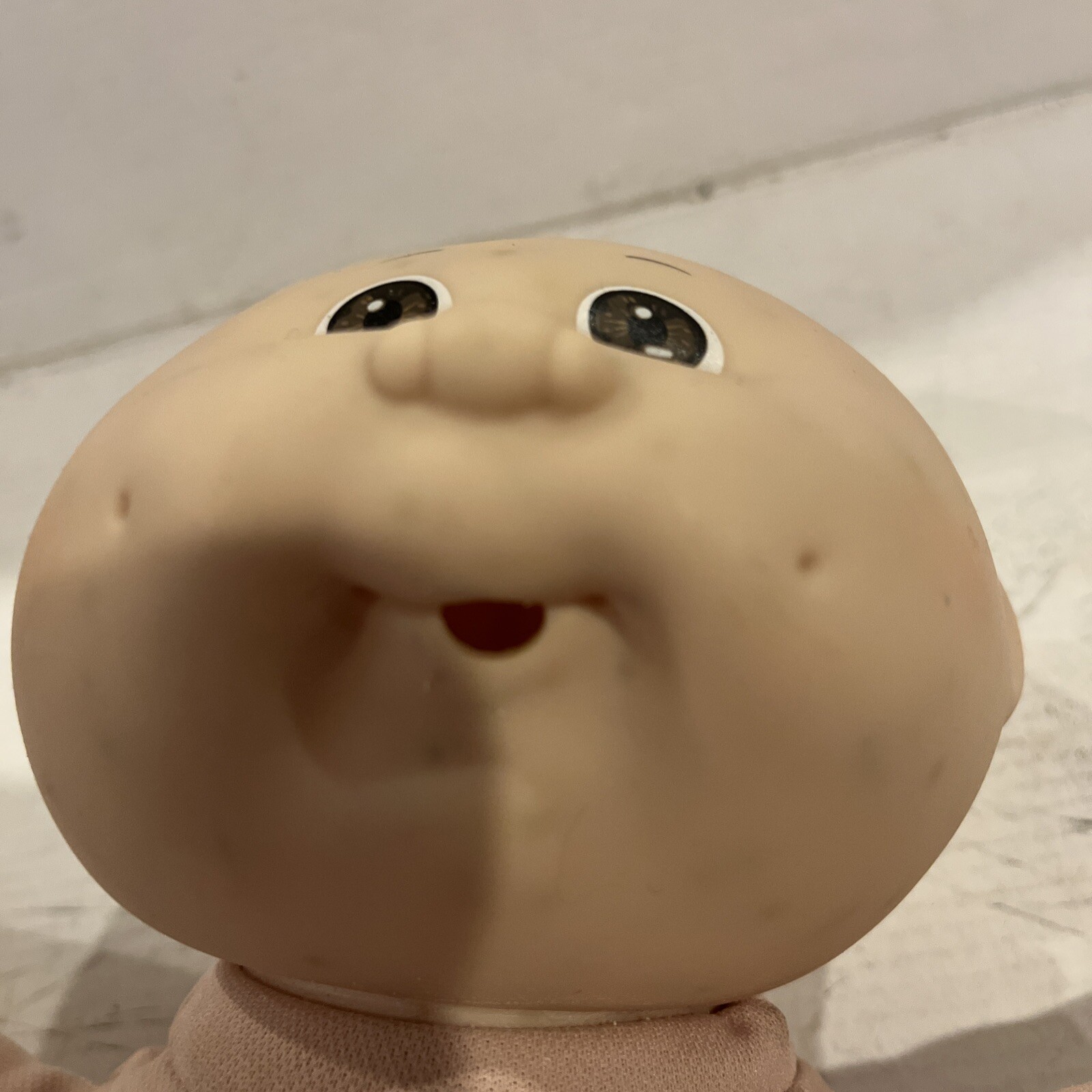 VTG Coleco Cabbage Patch Kid 1985 Preemie Bald Brown Eyes Baby Blue Signature