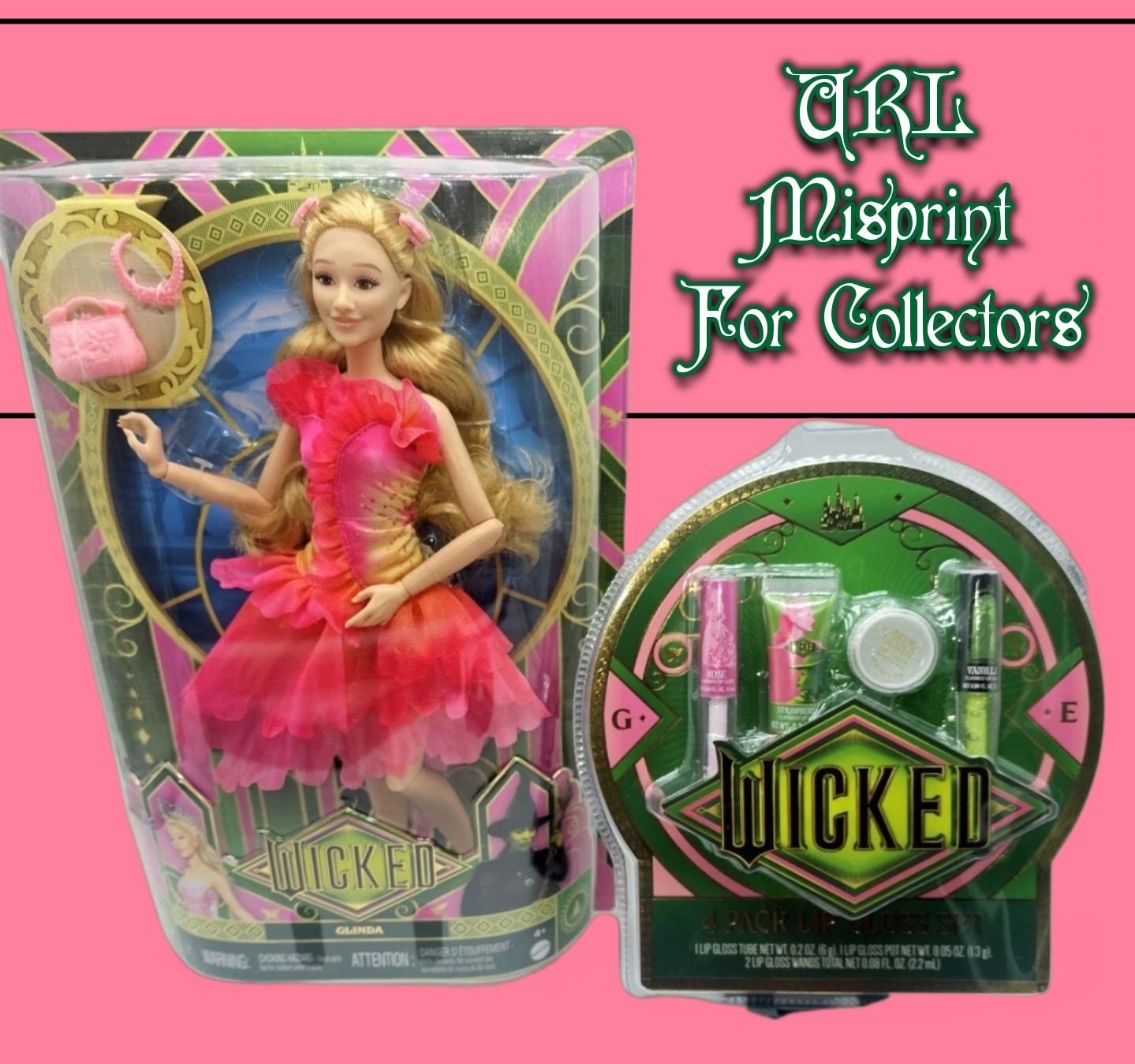 Mattel Wicked Movie Glinda 11” Doll W/ 4pc Lip Gloss Set