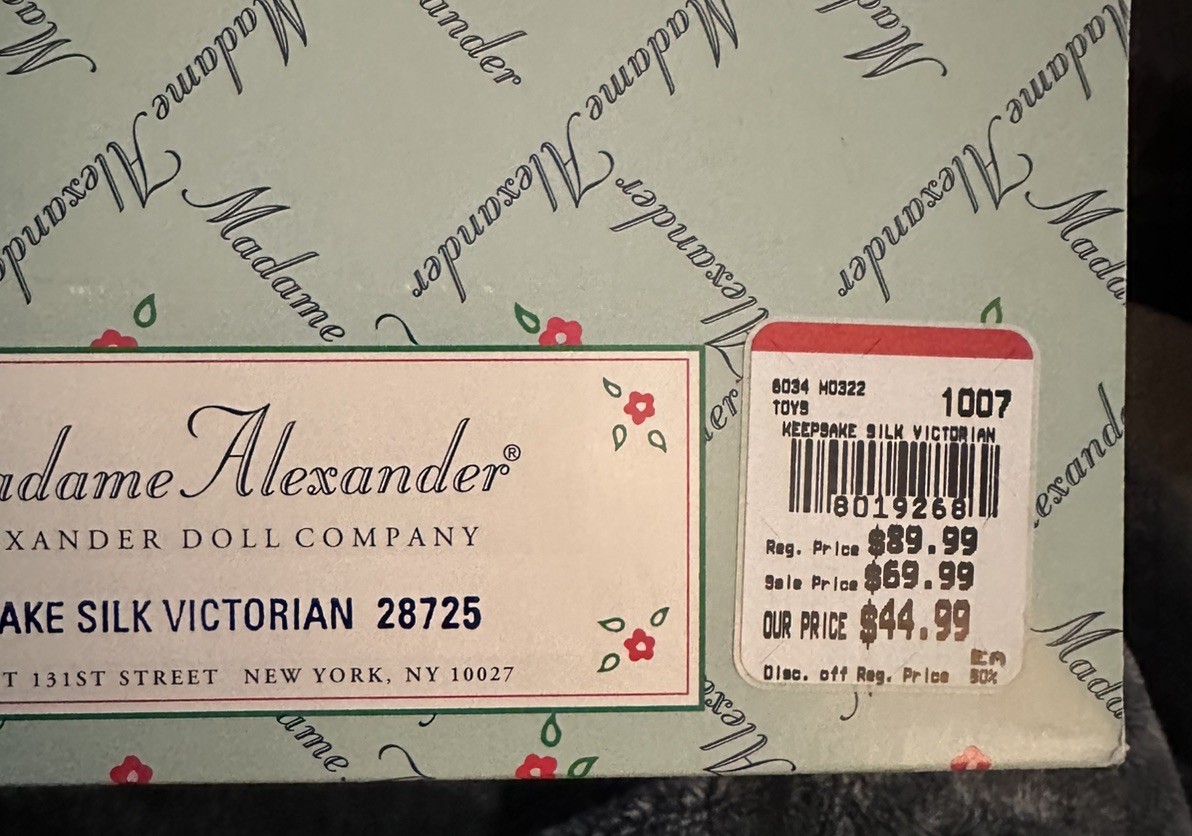 Madam Alexander Keepsake Silk Victorian Doll 28725 New In Box NO BOX LID 8”