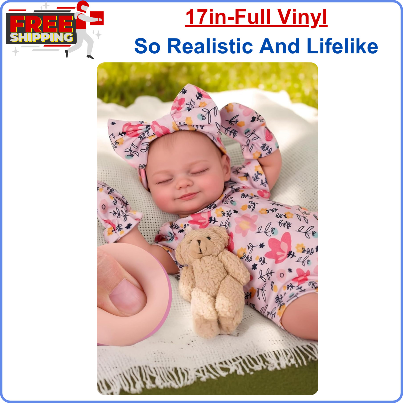 BABESIDE Silicone Baby Doll Lifelike Reborn, 17-Inch Realistic Newborn Silicone