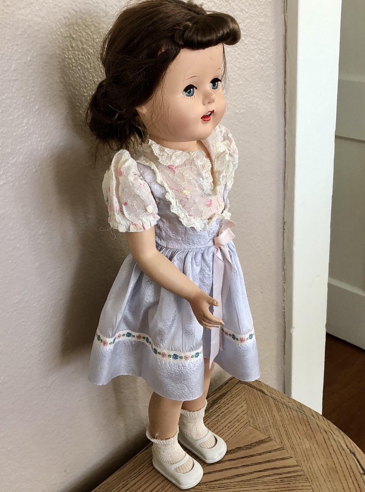 Vintage 20” Hard Plastic Walker Doll Sleepy Eyes Open Mouth Teeth Marked 210
