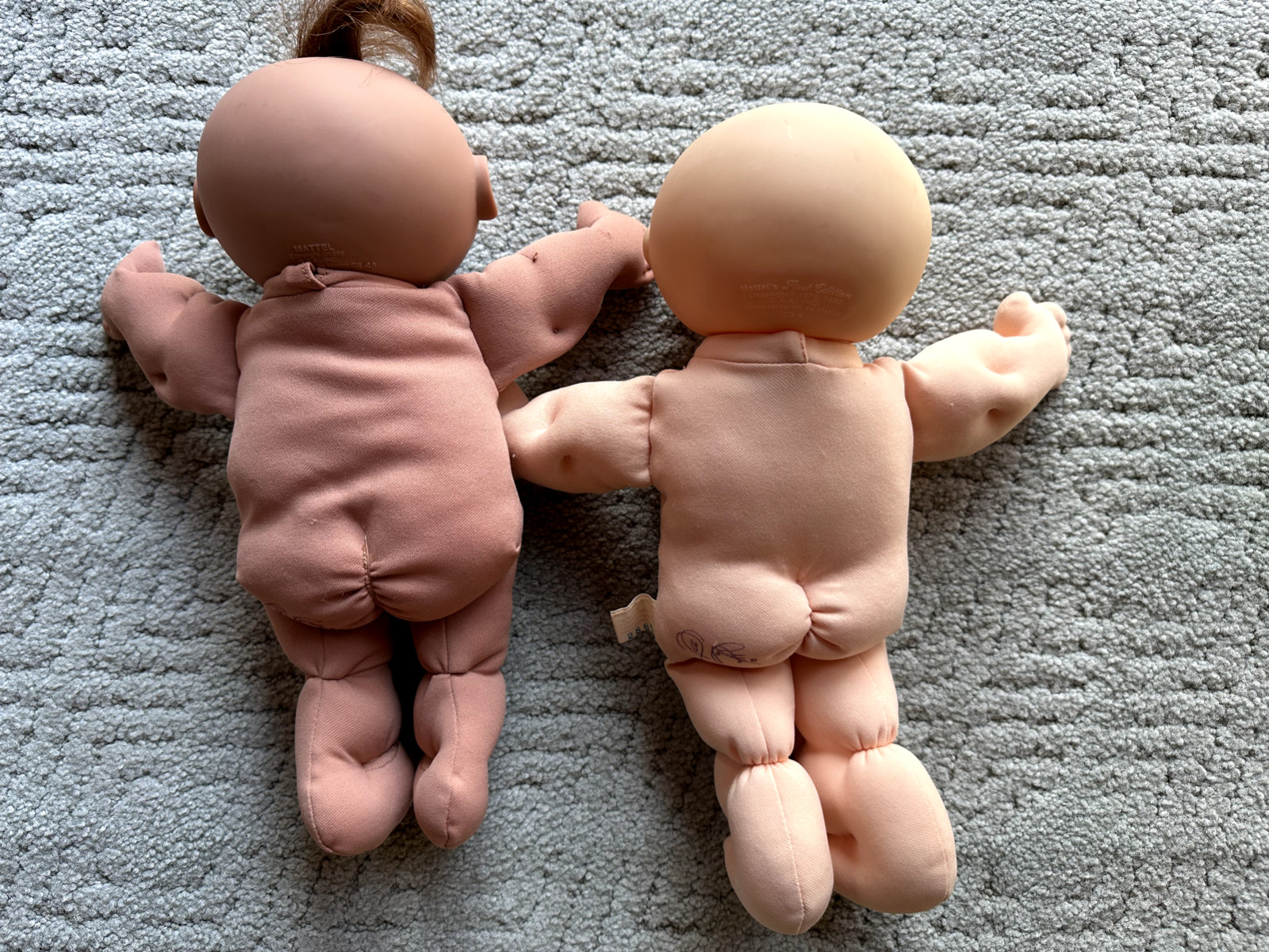 TWO 1995 Mattel First Edition Cabbage Patch Kids Preemie 13″ Dark & Light Skin