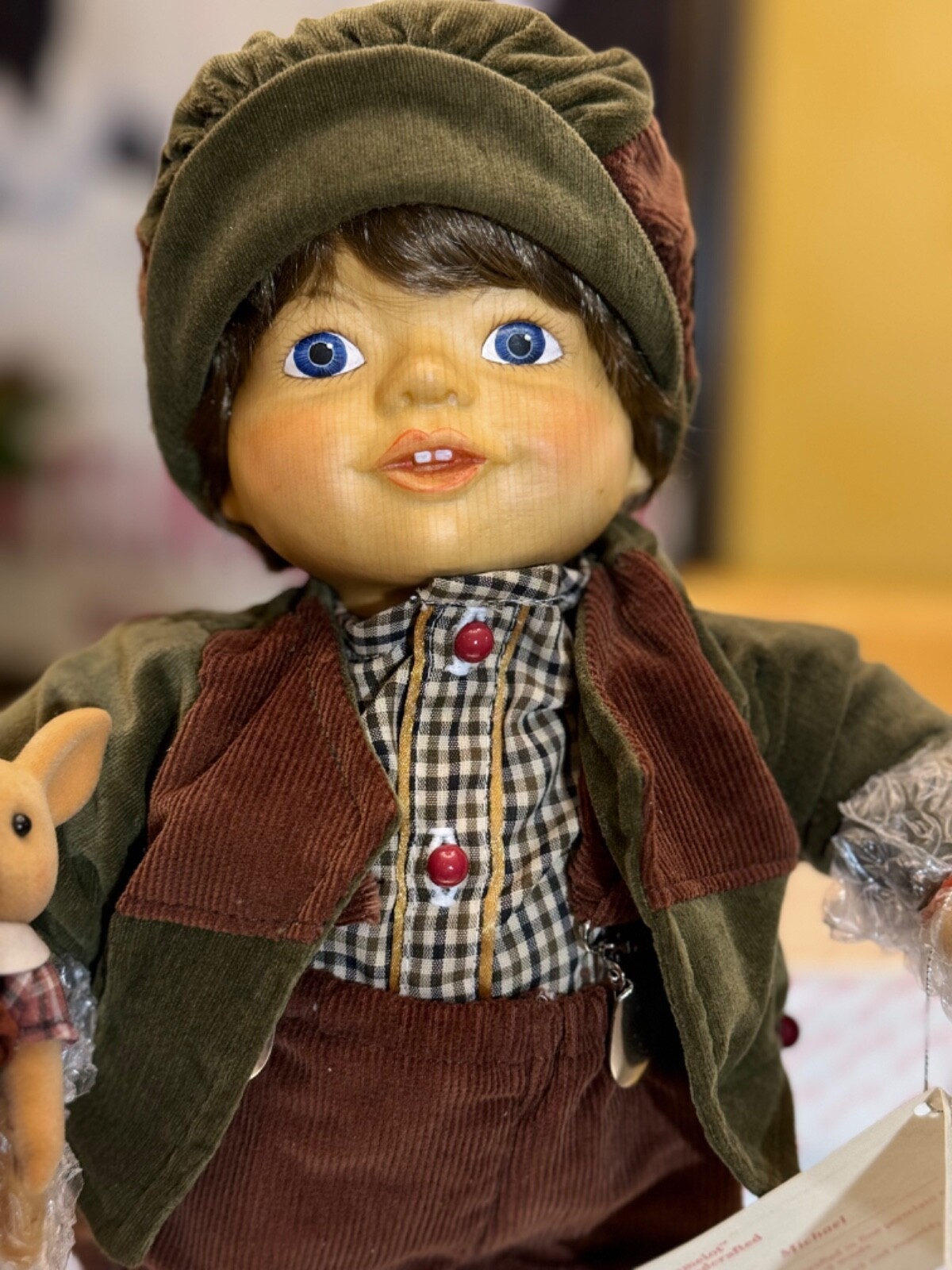 Handcrafted Doll “Michael” By CAMELOT w/ Toy Rabbit 15″ NEW NRFB HAND PAINTED.