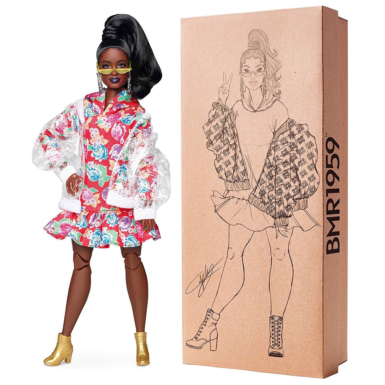 ?BMR1959 BARBIE w/High Pony & Baby Hairs, Clear Vinyl Jacket, Gold Booties~NRFB