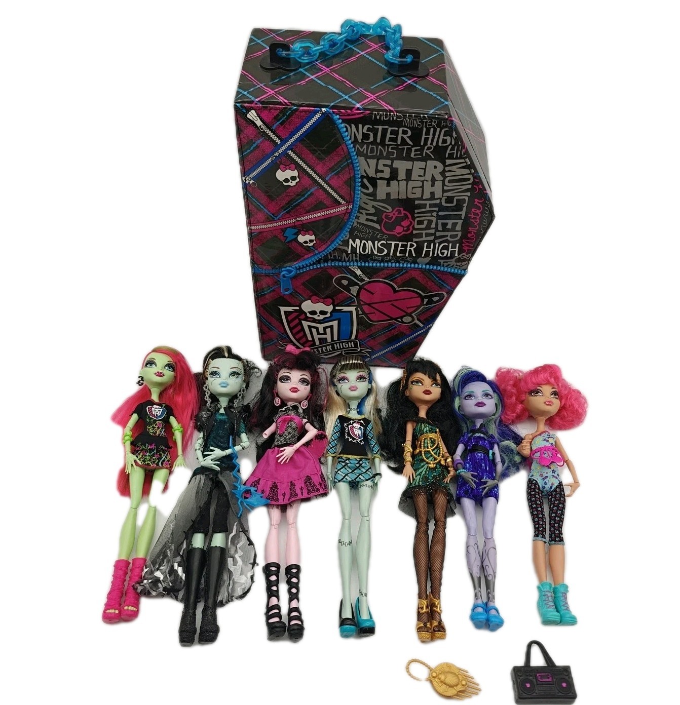 Lot Of 7 Monster High Dolls And Carrying Case Nice See Photos & Description