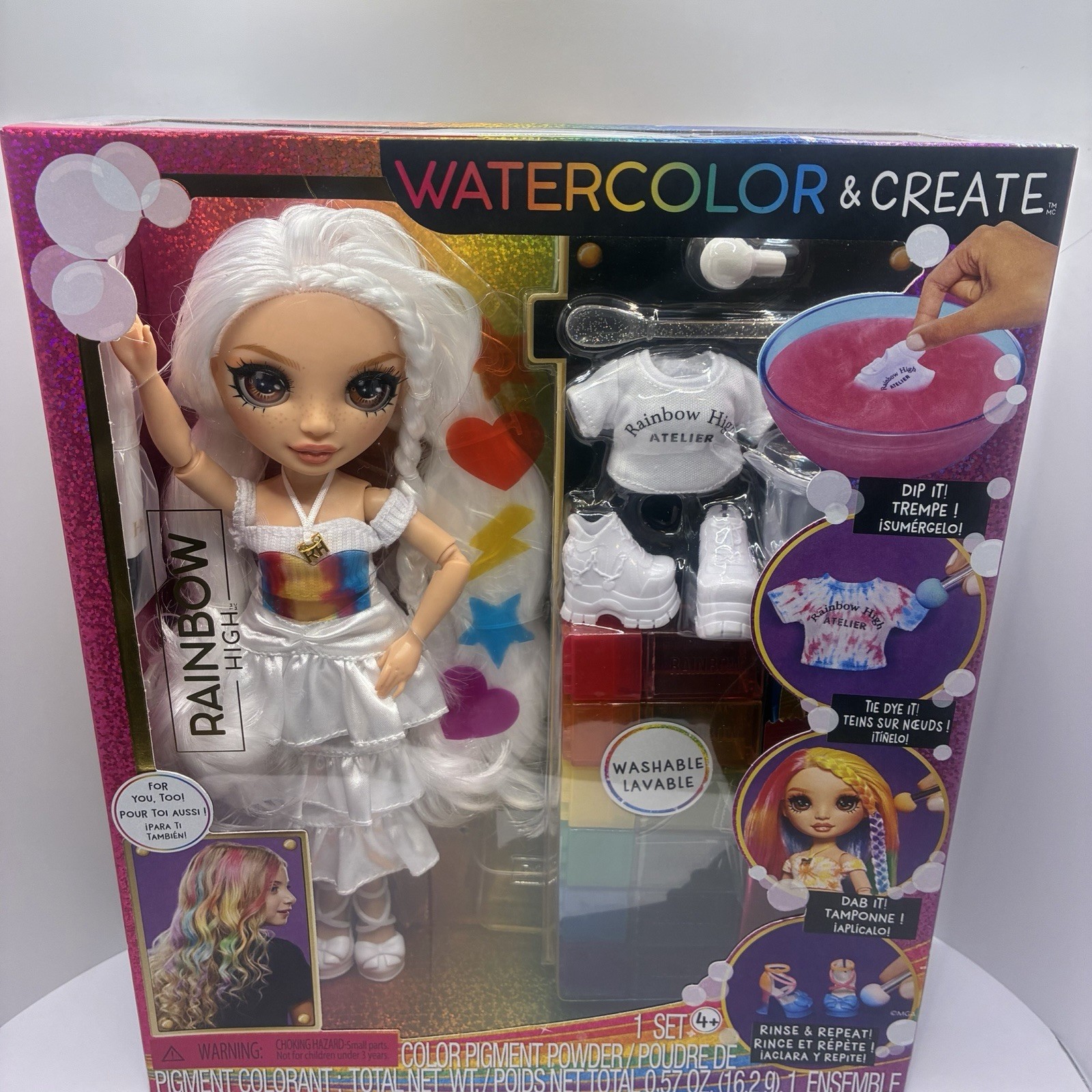 Rainbow High Watercolor & Create DIY Fashion Doll Set White Hair New 594123