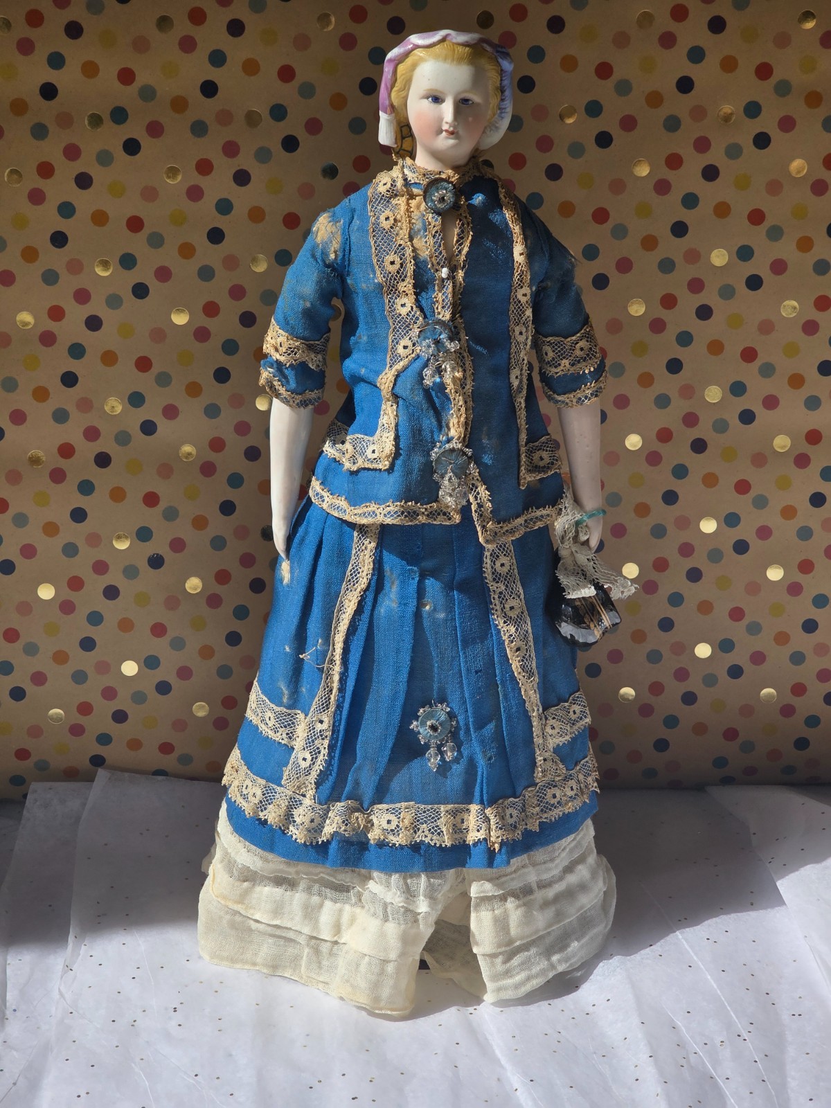 Antique Parian doll Fancy Hair, Early headdress, Parian Bisque Doll
