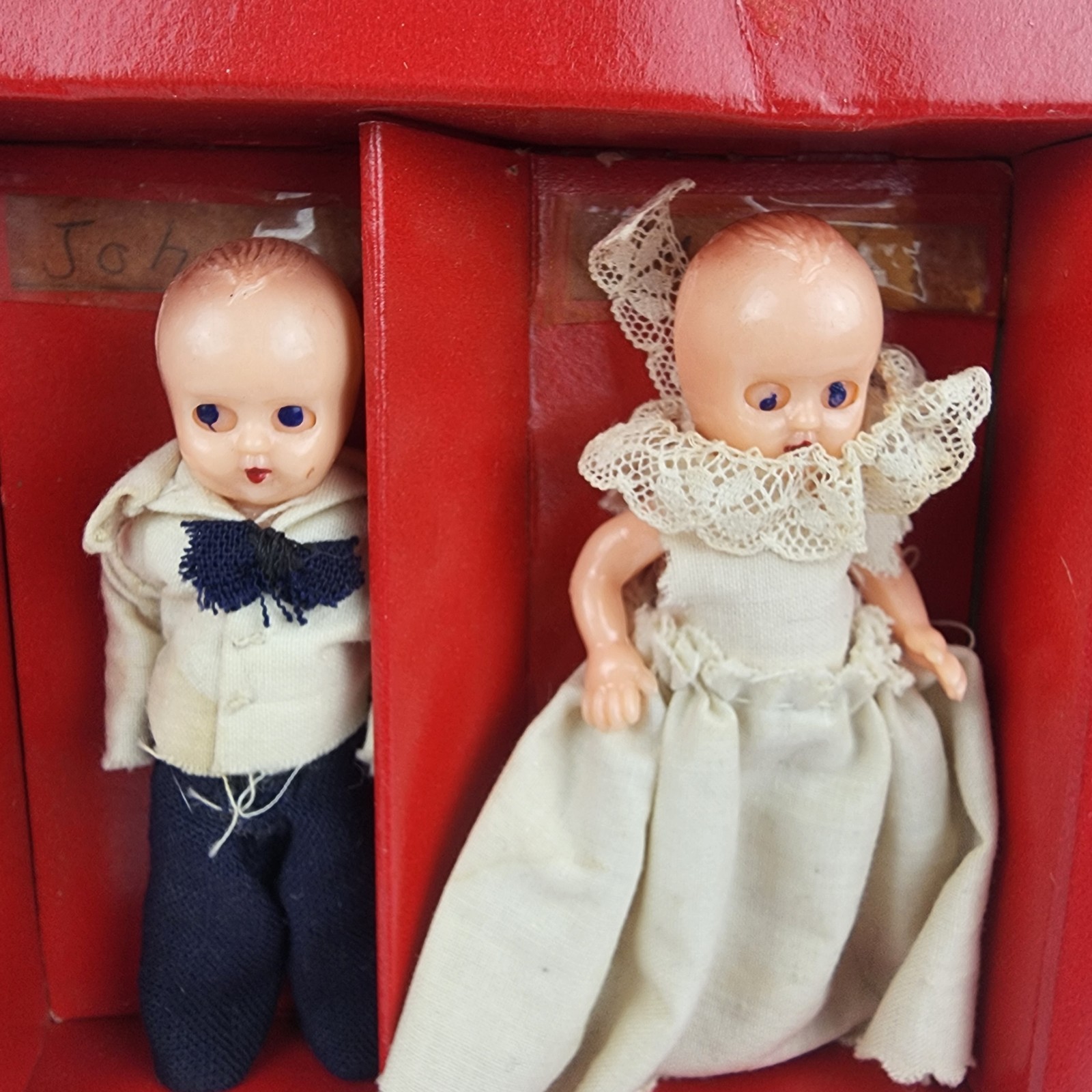 Vintage Composite Doll Miniture Bride Groom Arms Legs Eye Moving 3.5 in