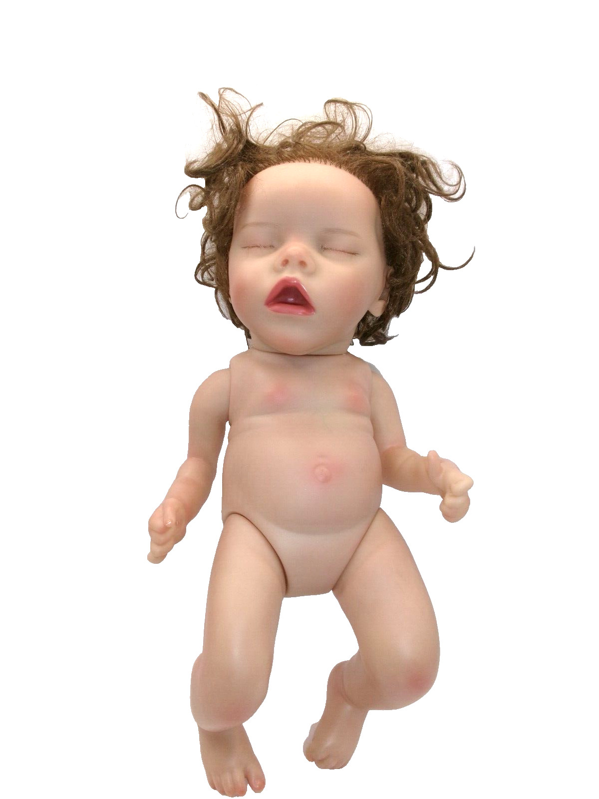 Reborn Baby Doll Sleeping Brunette Curly Hair Eyelashes 12 inches