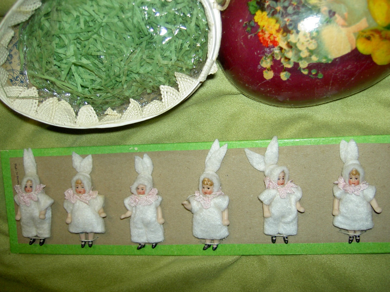 SIX (6) antique Hertwig Germany c1915 mignonette all bisque bunny costumed dolls