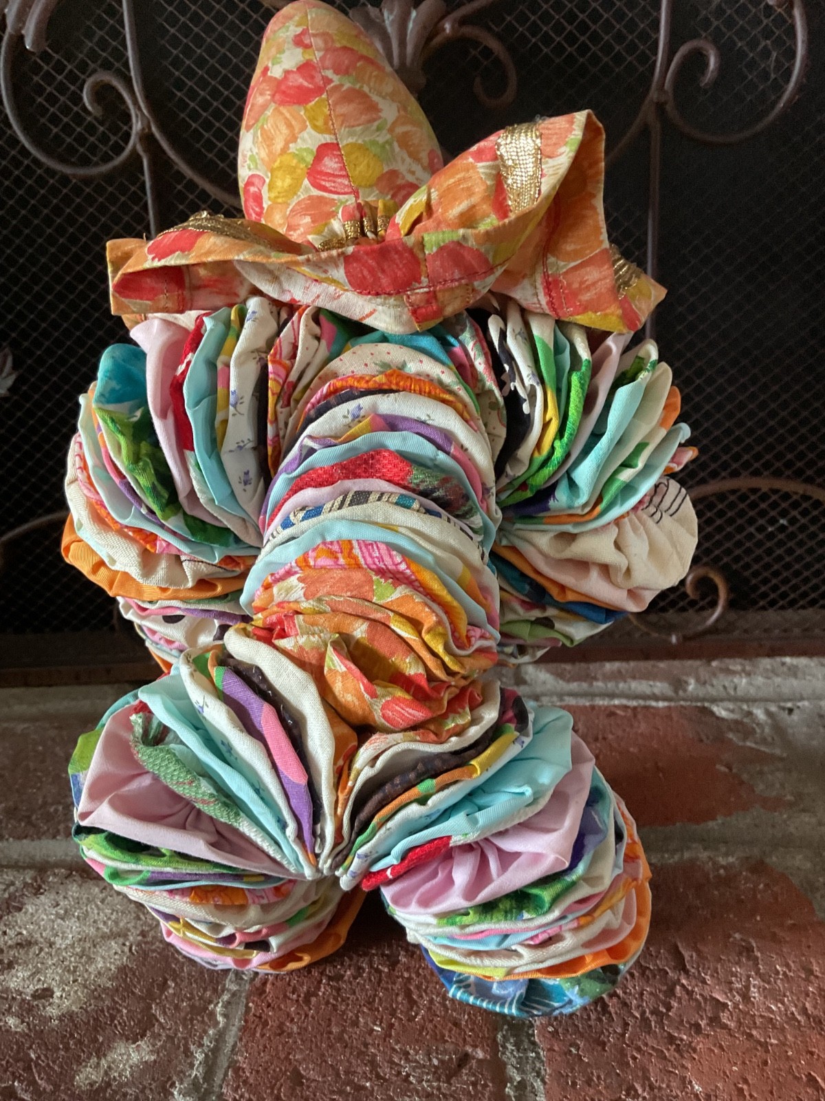 Vintage Yo-Yo Clown Pixie Elf Doll Peach Circles Fabric Plastic Face Flaw