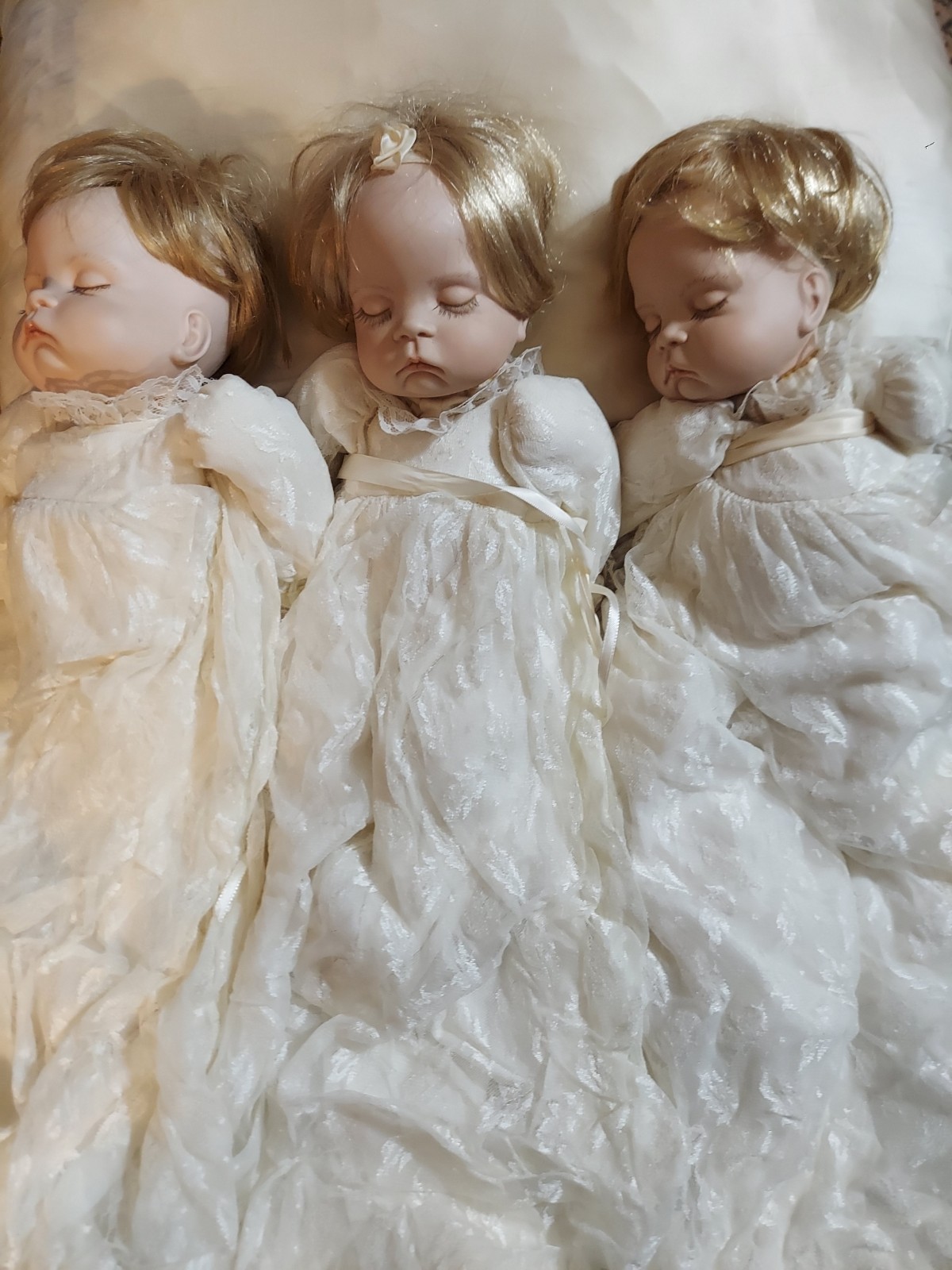 Unique Special Order Triplets Made In South Africa Porcelain Dolls.