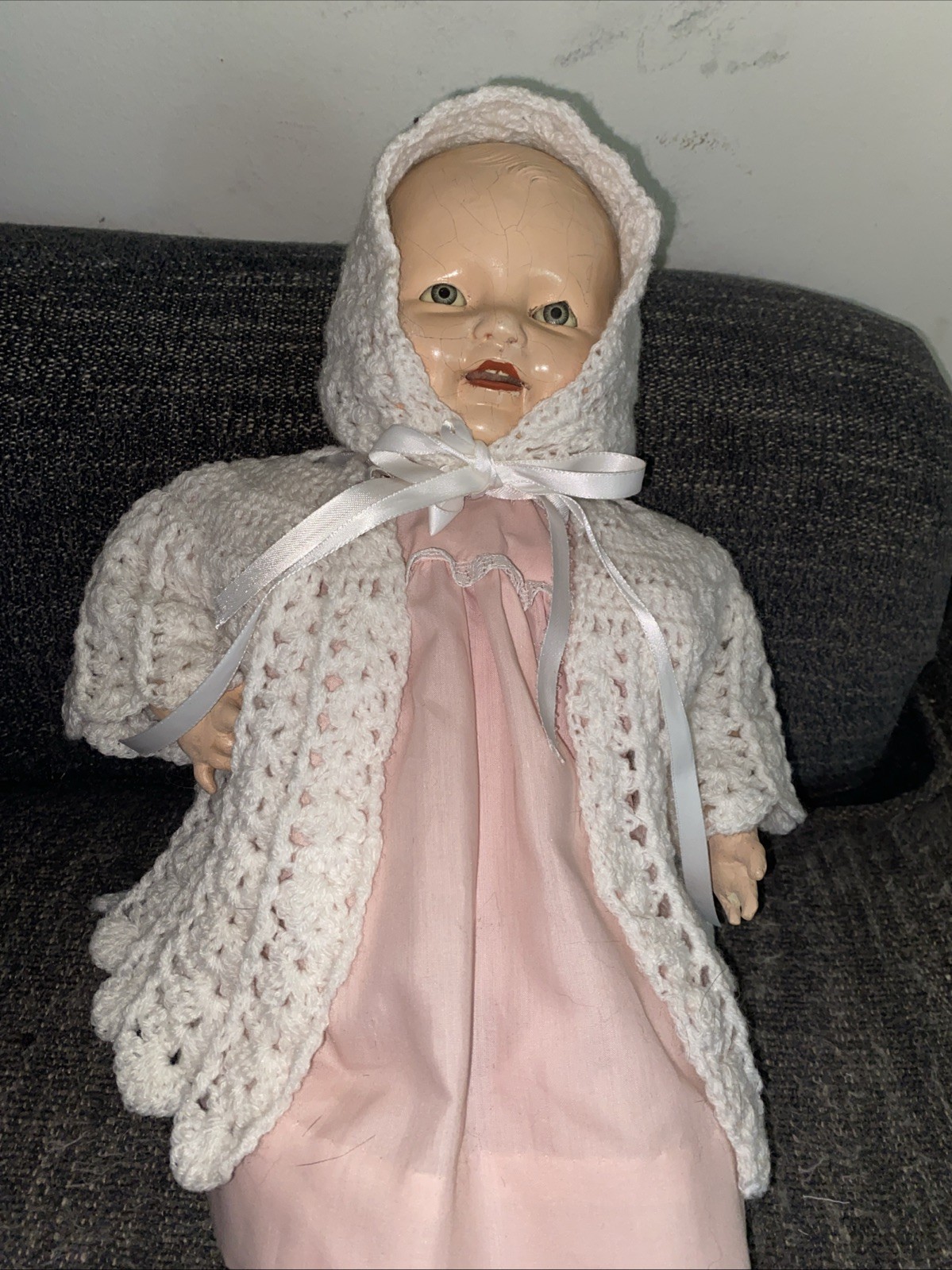 Antique 1920’s Horsman Composition “Baby Dimples” Doll 19″ HM Clothes See Pics
