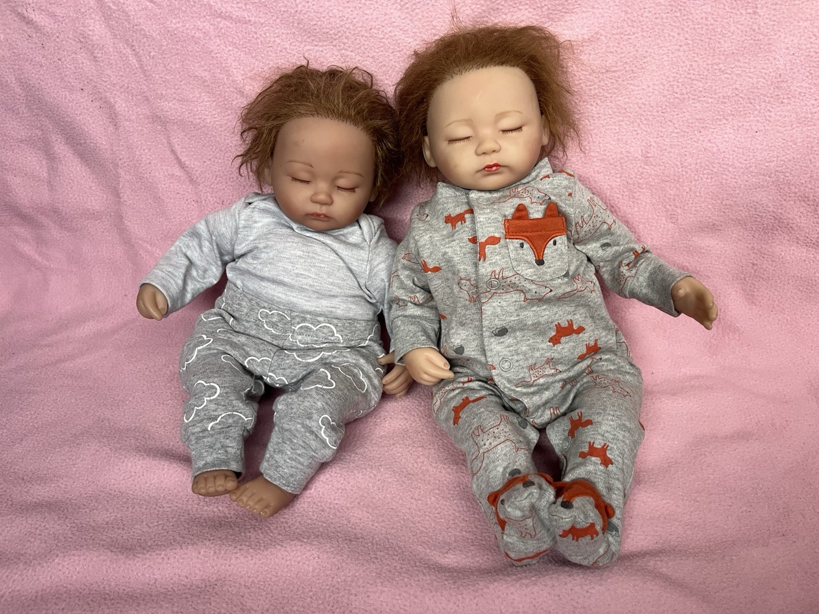 Reborn Lifelike Baby Dolls Twins Soft Vinyl Cloth Bodies GUC PYD 12”