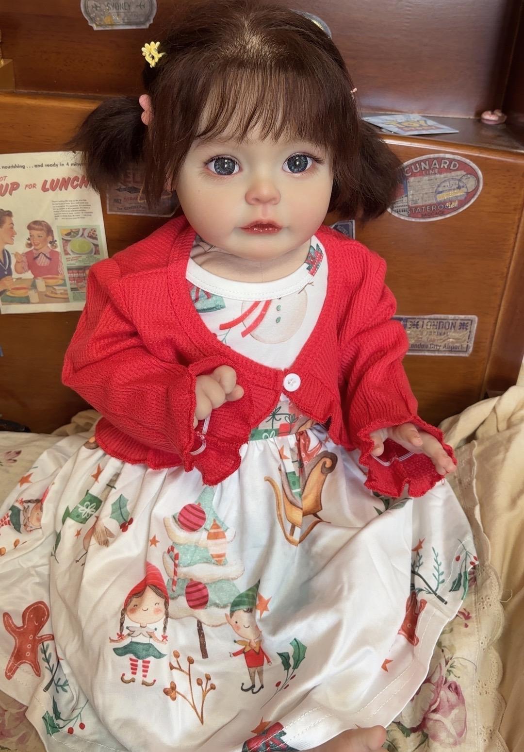 24in Reborn Baby Doll Realistic Girl Hand-rooted Hair Artist Handmade Kids Gift