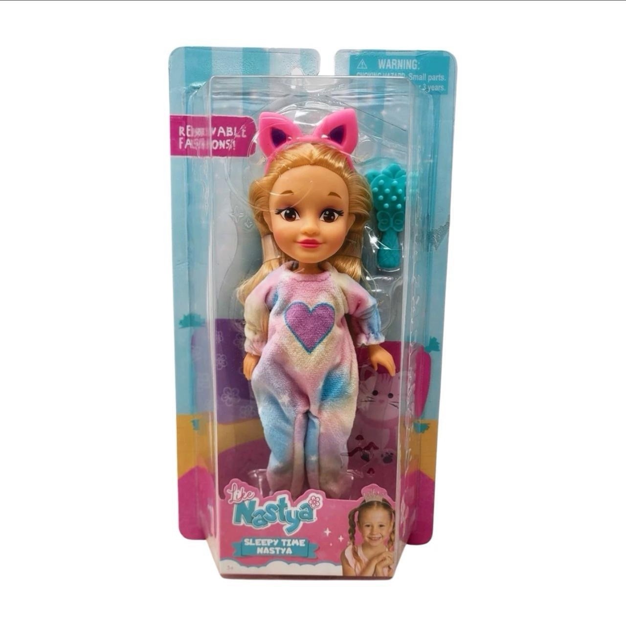 Like Nastya 8″ Doll Sleepy Time Nastya Outfit, Headband, Brush & Fact Card RARE