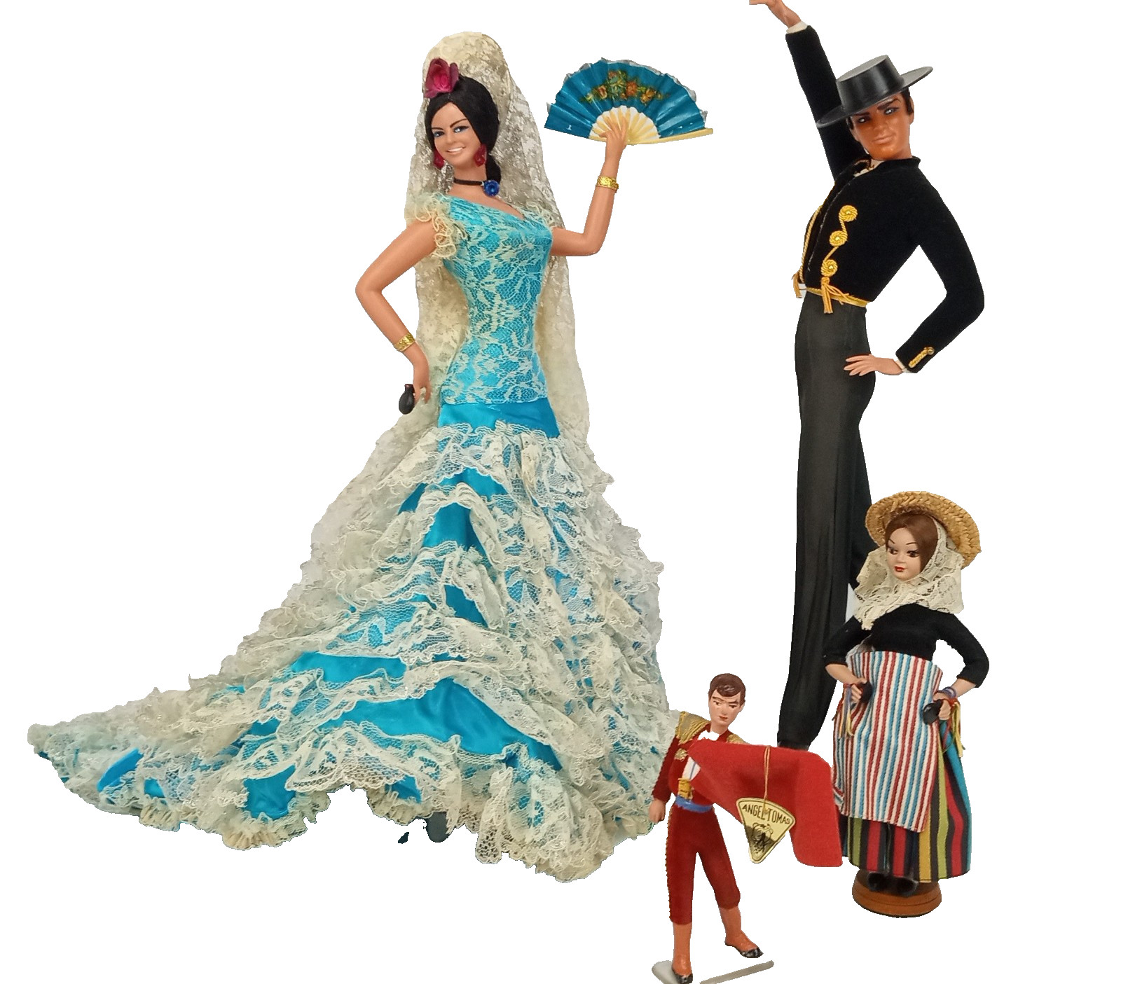 Spain Marin Chiclana 1960’s collection Large pair Flamenco Dancers dolls 18″ + 4