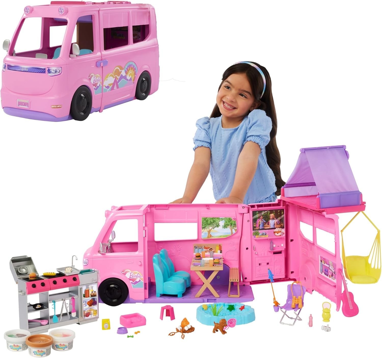 Barbie Dream Camper Playset with Roof Tent & Swing – HRJ78 BRAND NEW