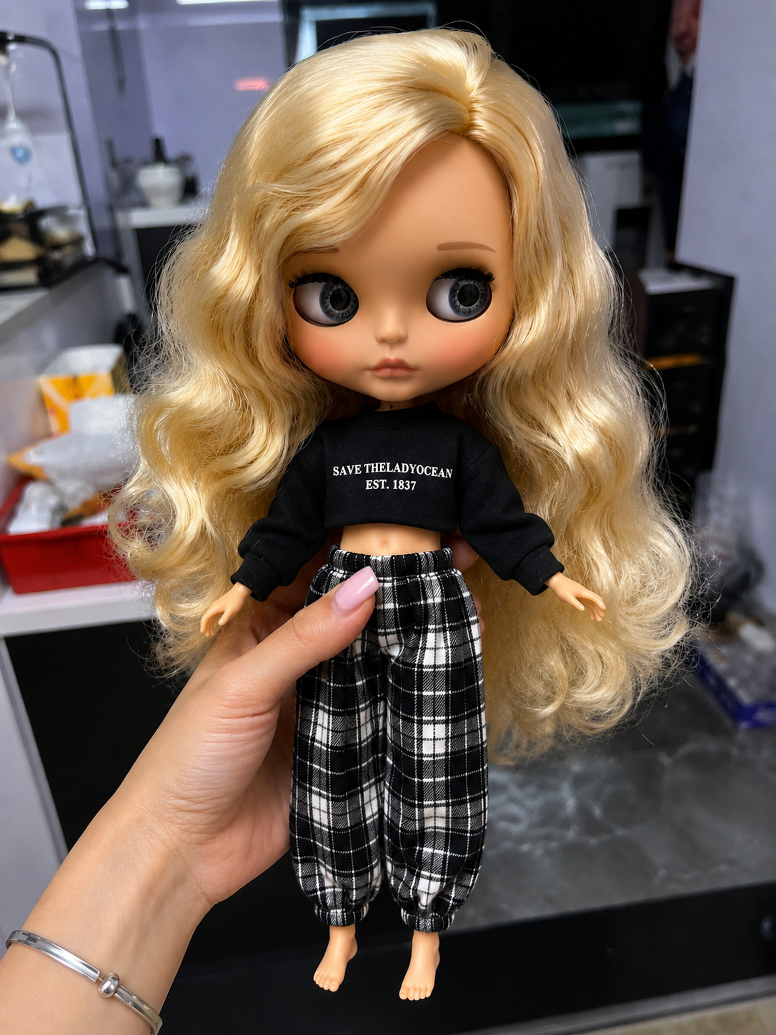 Neo Blythe Doll Blonde Hair Wig Matte Face Custom Jointed Body OOAK Tan Skin 1/6