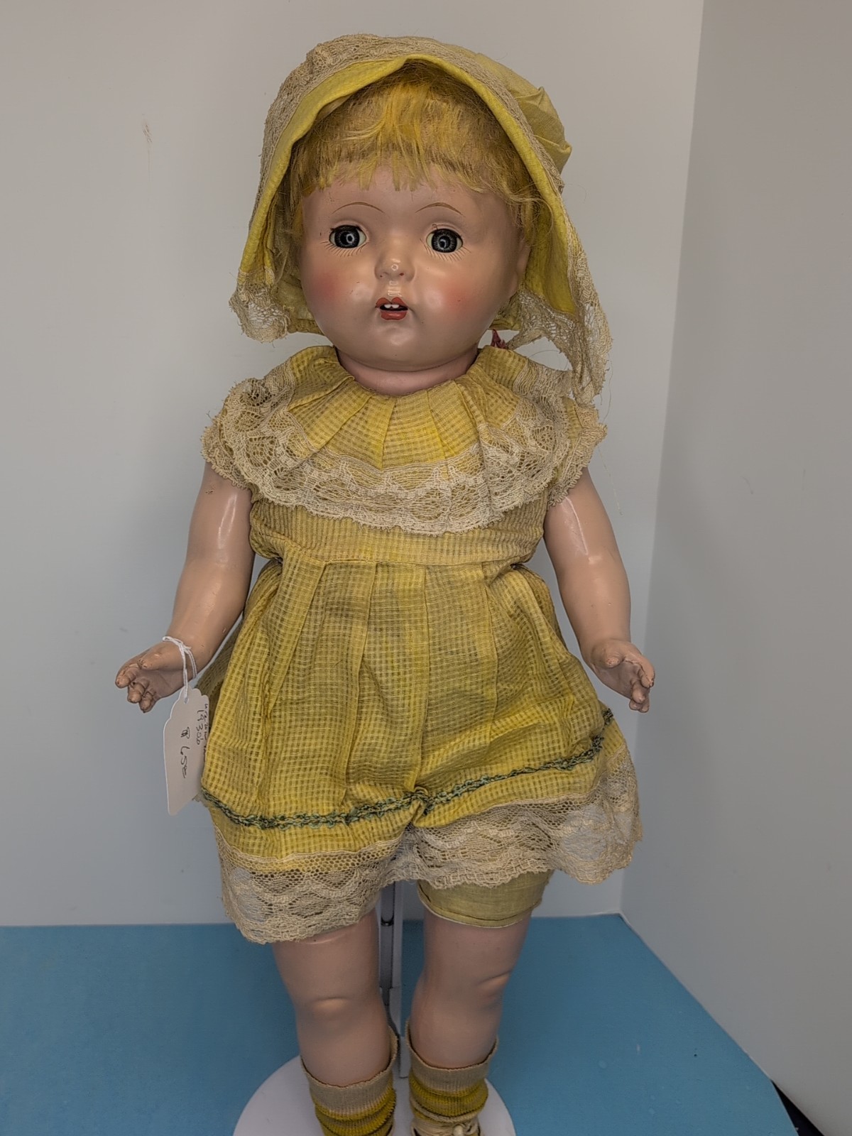 27″ Antique Vintage Unmarked 1920’s 1930’s Compo/ Cloth Doll Tin SL Eyes #O