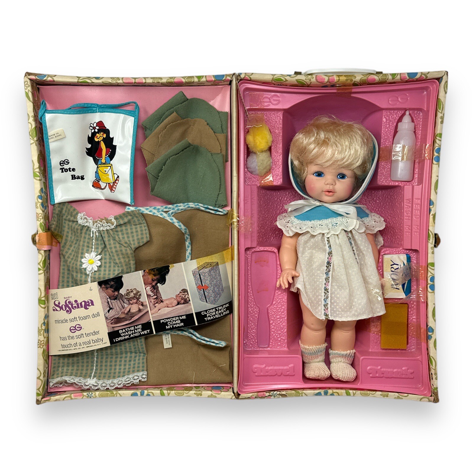 VTG BABY Softina DOLL & Travel Trunk Clothes & Accessories EG Goldberger NRFB