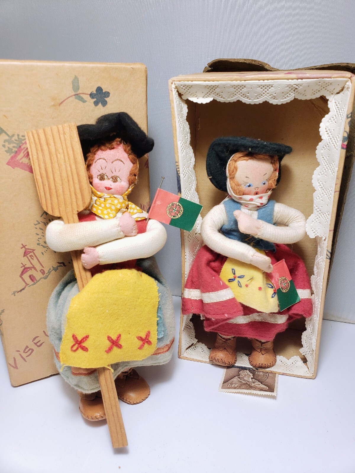 2 Vtg Zeca Lisbon Portugal International World Wide Doll Club Fabric Dolls