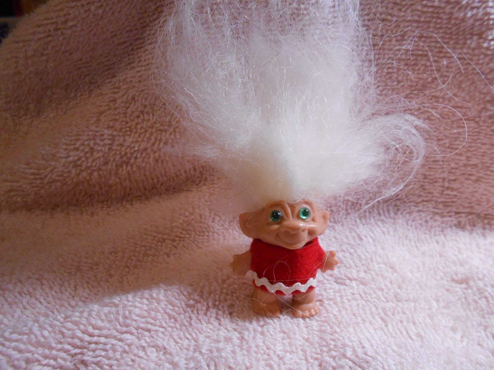 Vintage Scandia S.H.E. Pencil Topper Troll-Emerald Green Eyes/White Hair/Dress