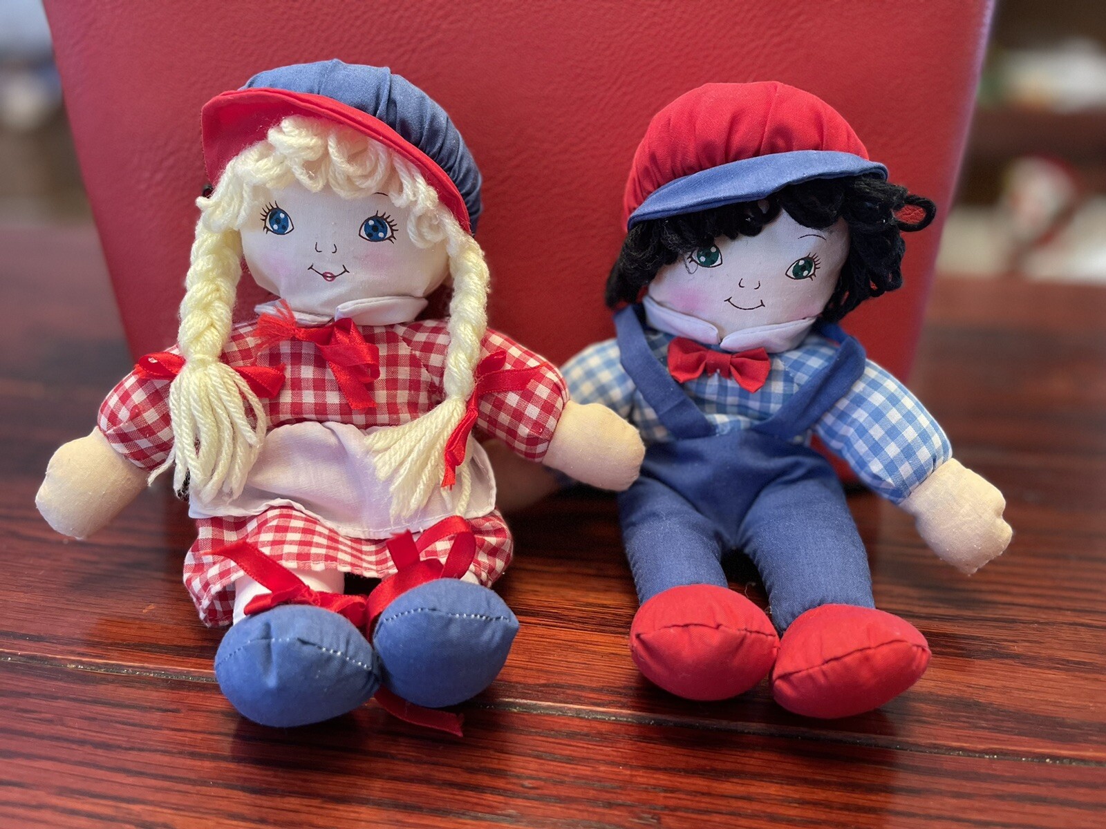 Vintage American WEGO 7010 Rag Doll Boy And Girl Gingham Clothed Dolls 10”