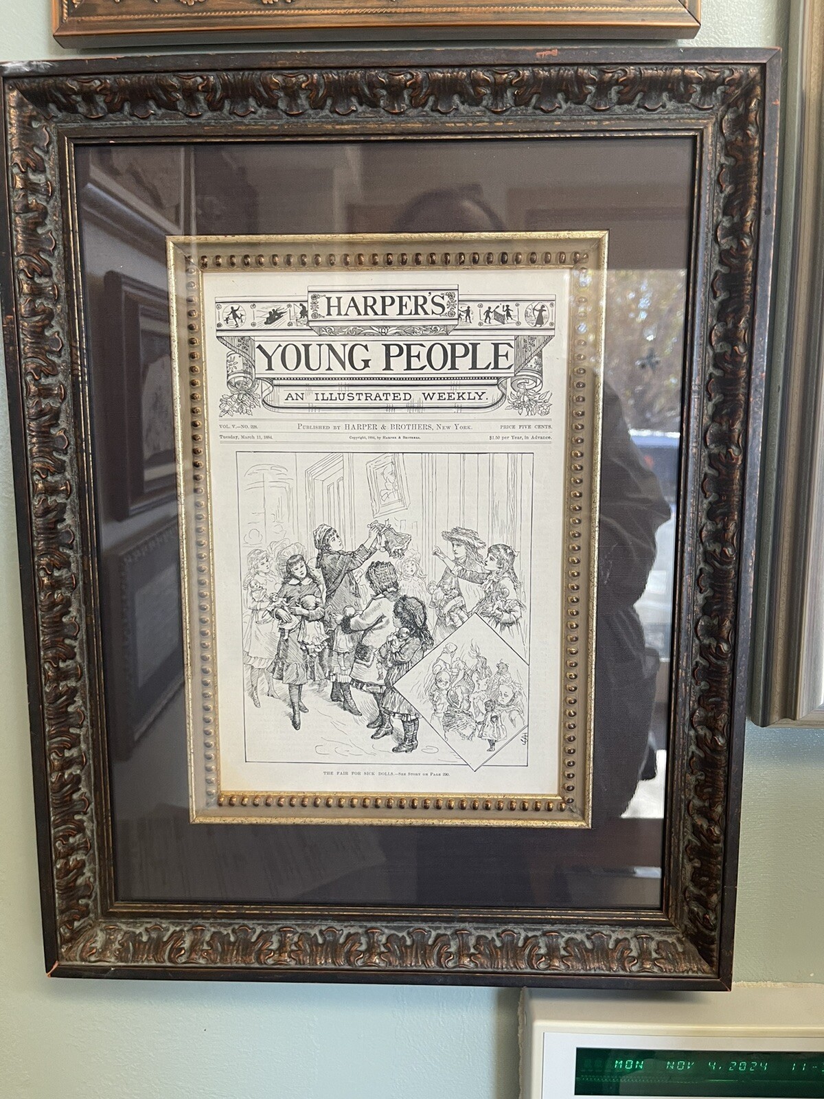 Framed Harper’s Young People Illustrated Weekly Magazine Antique Doll Print 1884