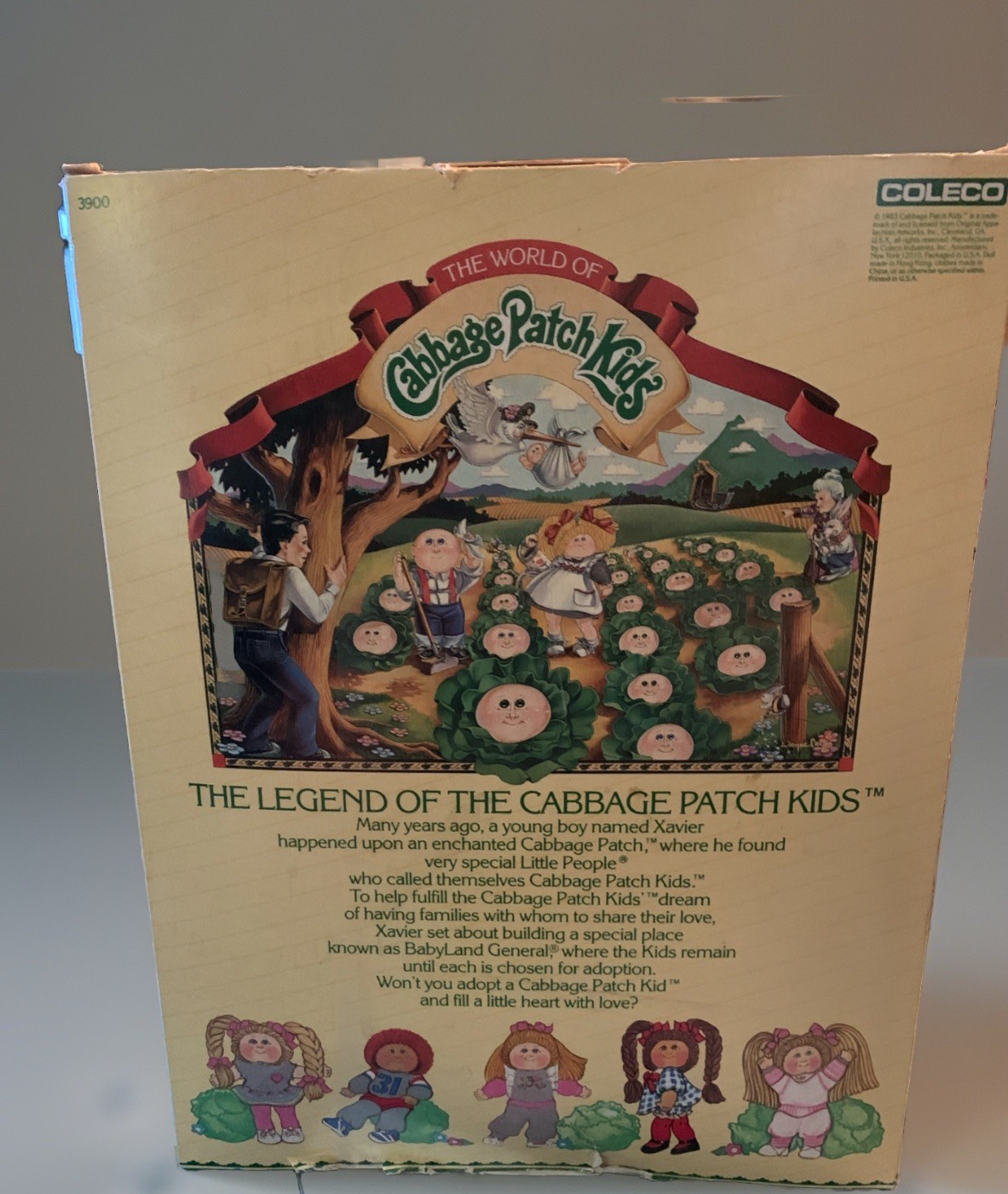 1983 Coleco Cabbage Patch Kid Girl Brown Yarn Side Pigtails In Box Papers Blue